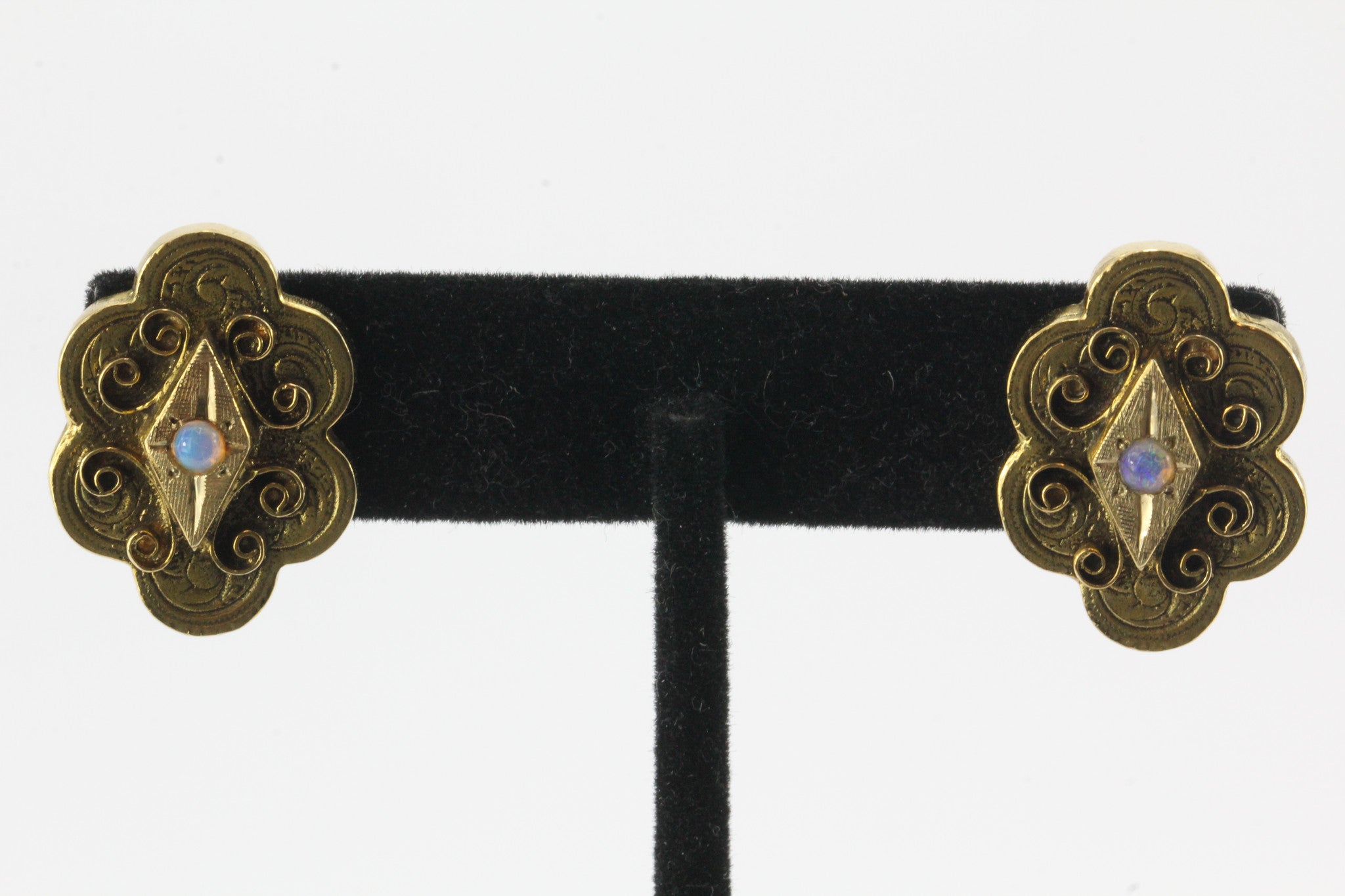 Vintage 14k Gold & Opal Victorian Revival Screw Back Earrings - Queen May
