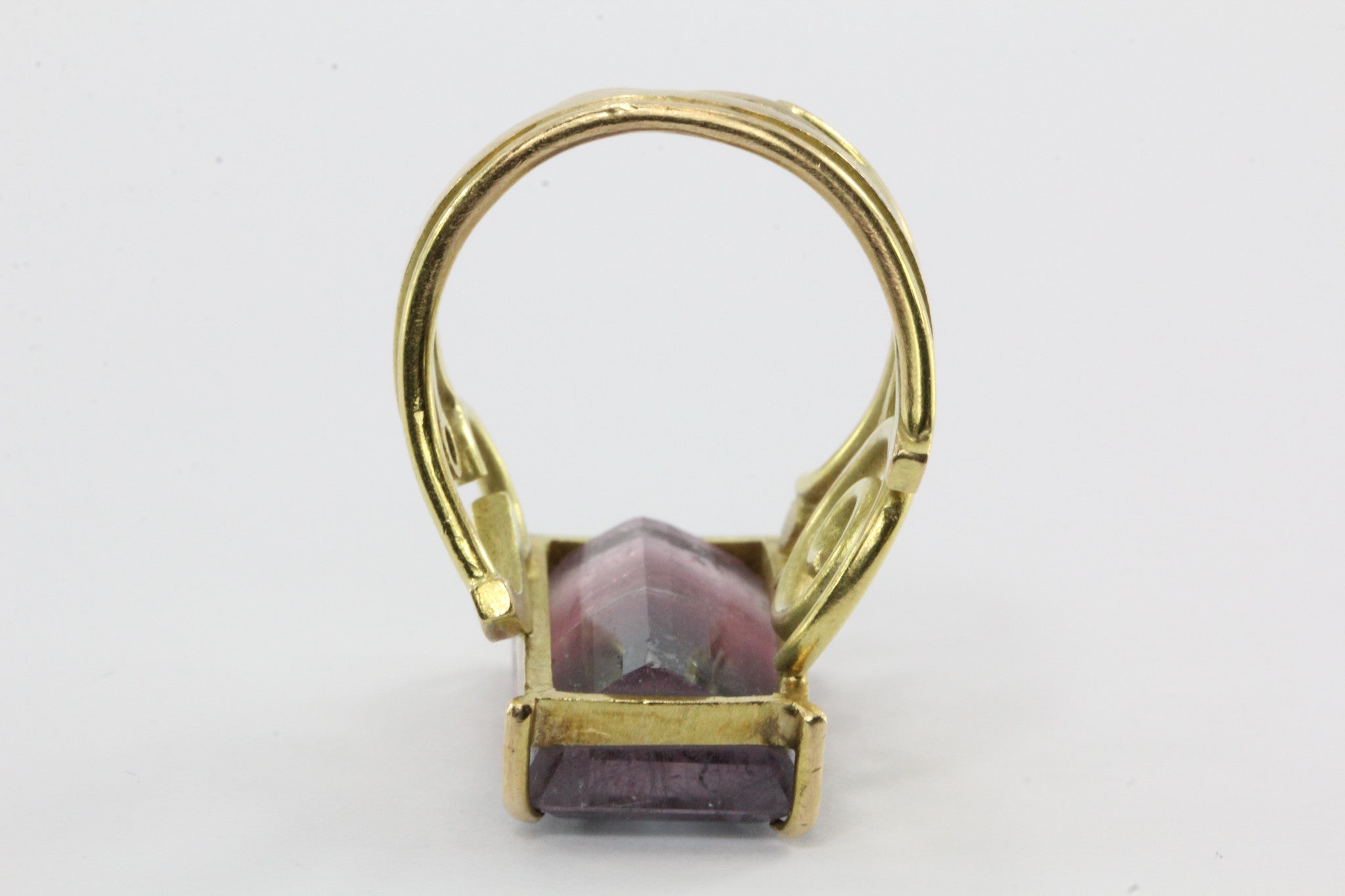 14K Gold Large Post Modern Memphis PoMo Pink & Purple Watermelon Tourmaline Ring - Queen May