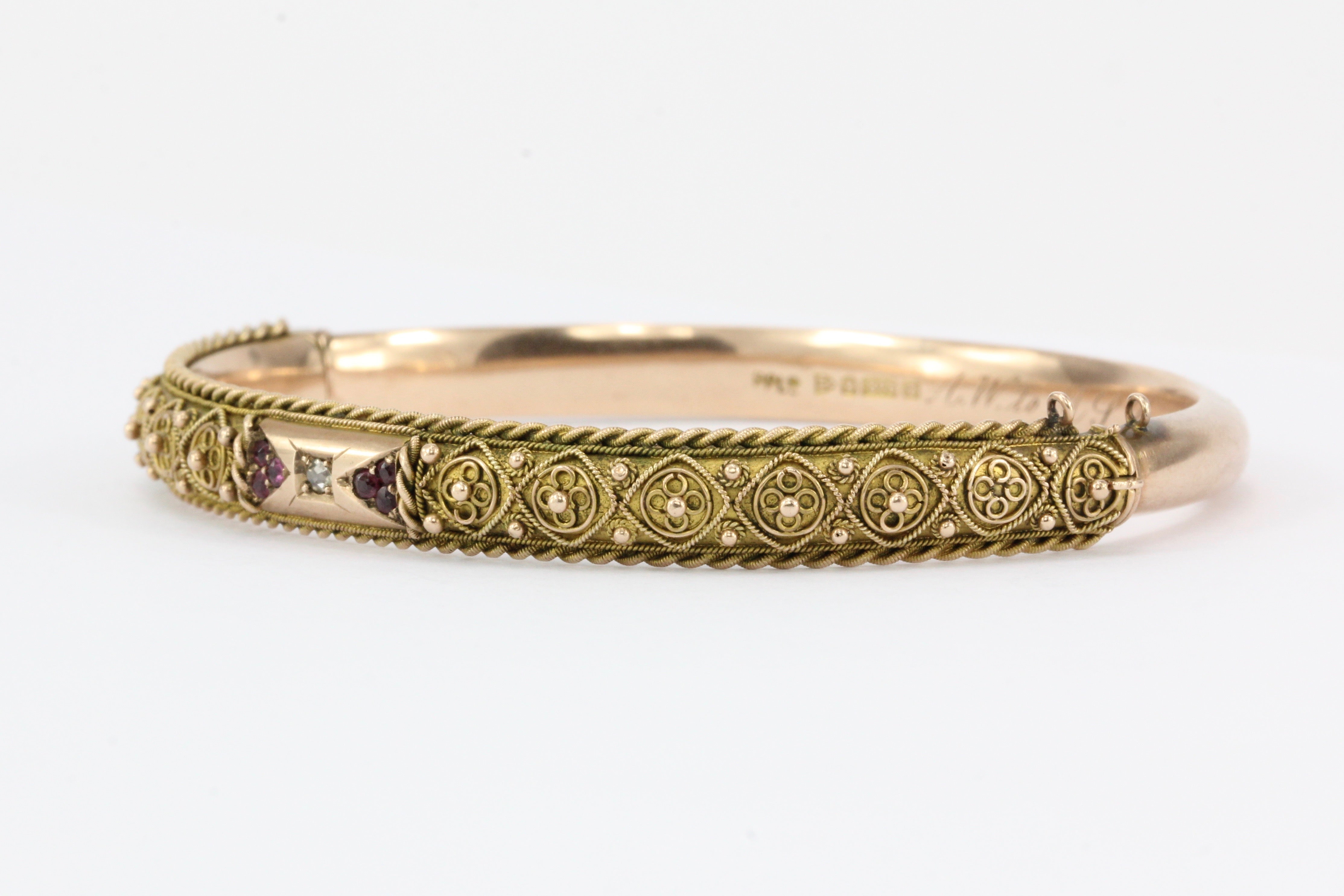 Edwardian Payton, Pepper & Sons 9 CT Ruby and Diamond Bangle Bracelet c.1902 - Queen May