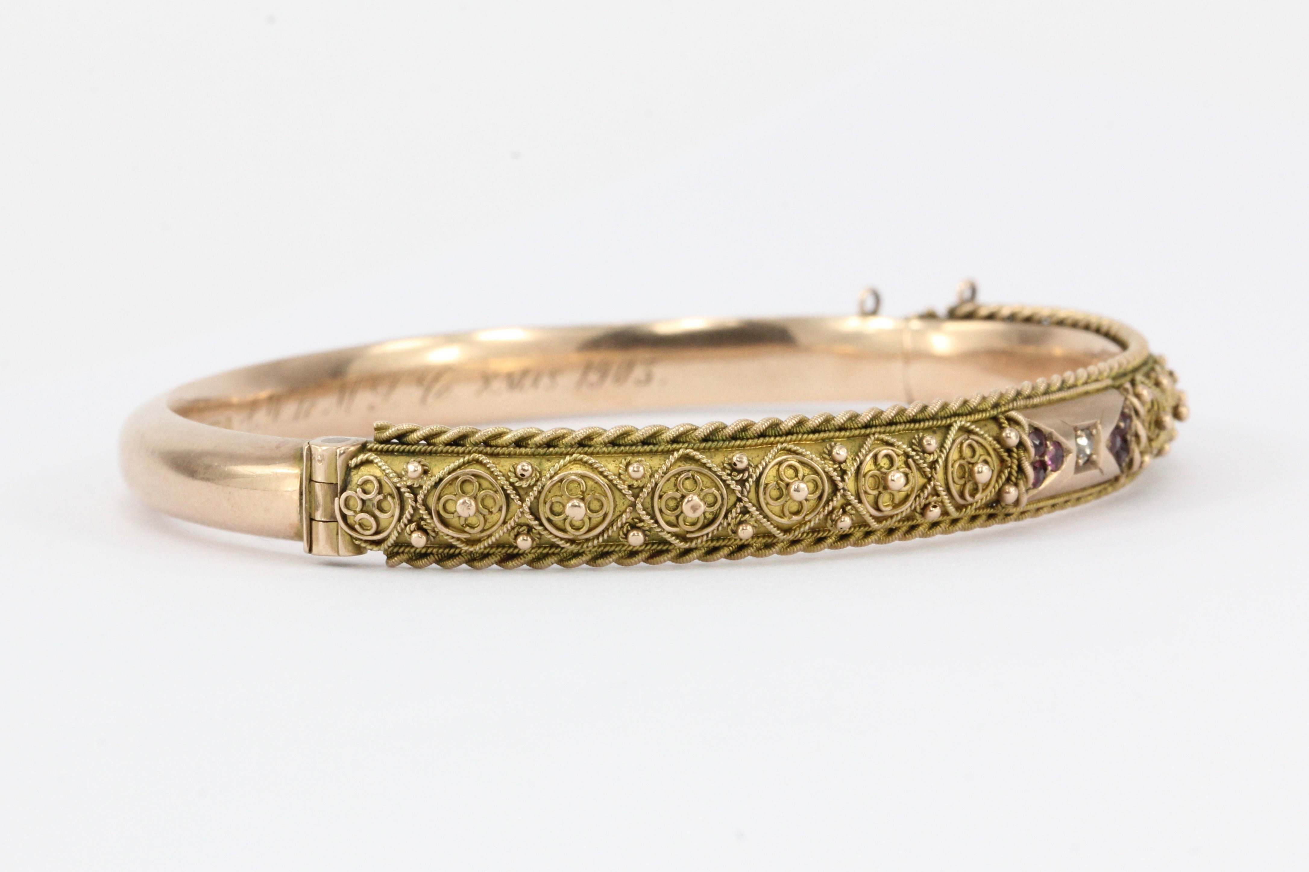 Edwardian Payton, Pepper & Sons 9 CT Ruby and Diamond Bangle Bracelet c.1902 - Queen May