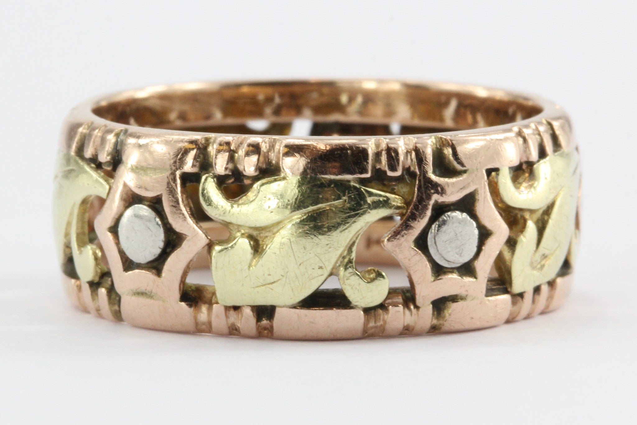 Retro 14K Gold Tri Colored Pierced Band C. 1940's - Queen May