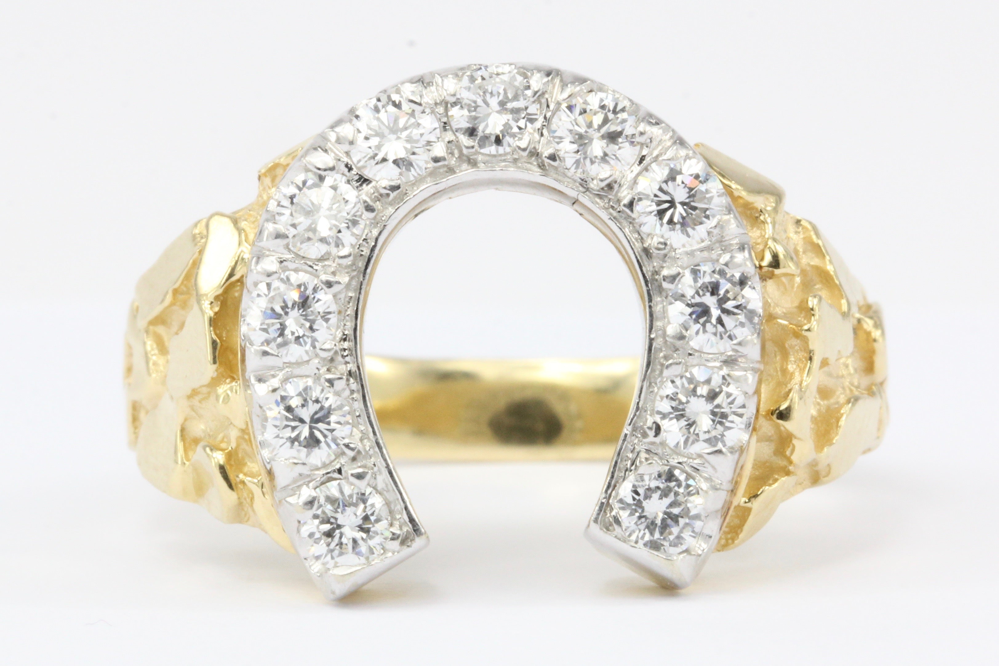 Retro 14K Yellow Gold 1 CTW Diamond Horseshoe Men's Ring Size 11.25 - Queen May