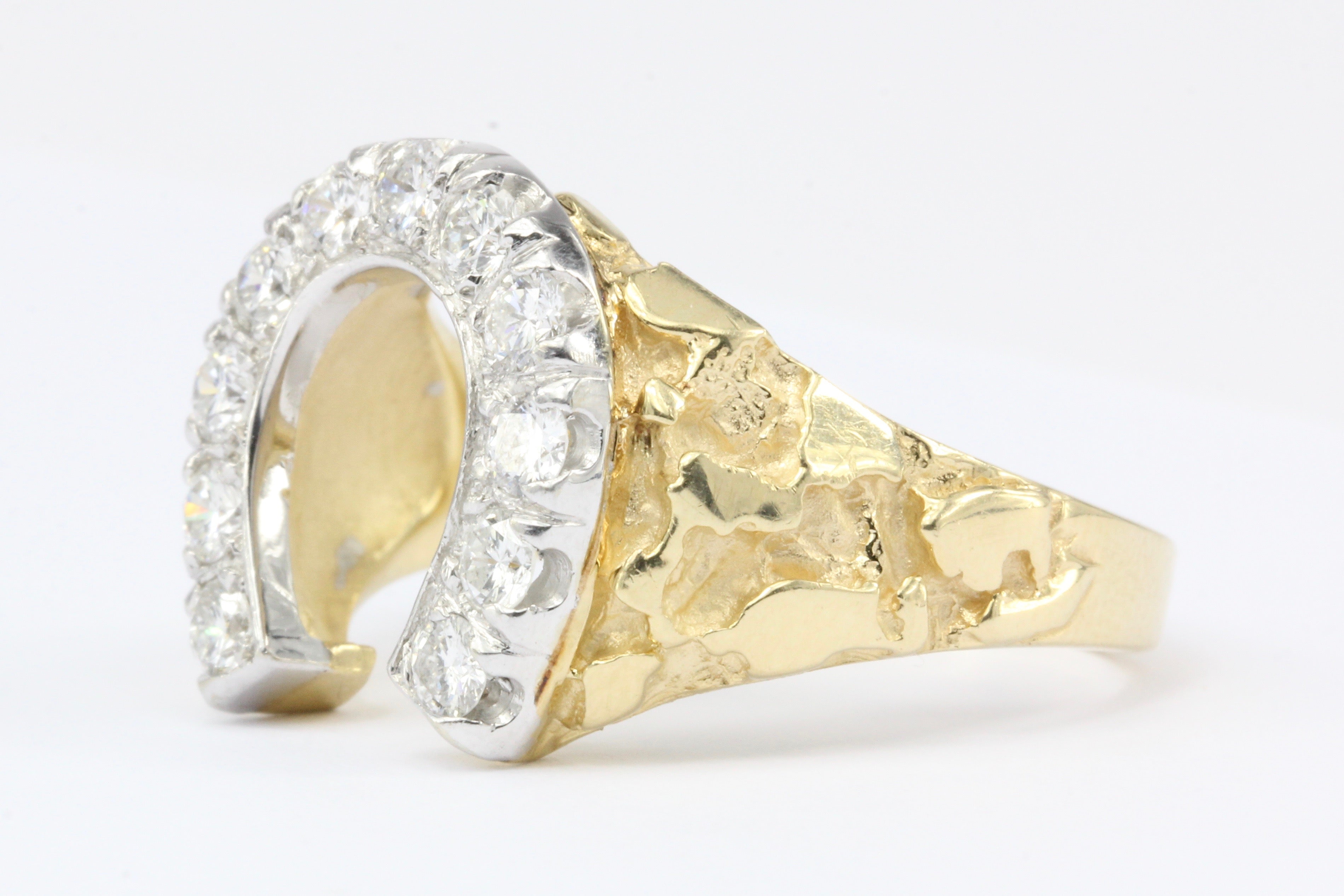 Retro 14K Yellow Gold 1 CTW Diamond Horseshoe Men's Ring Size 11.25 - Queen May
