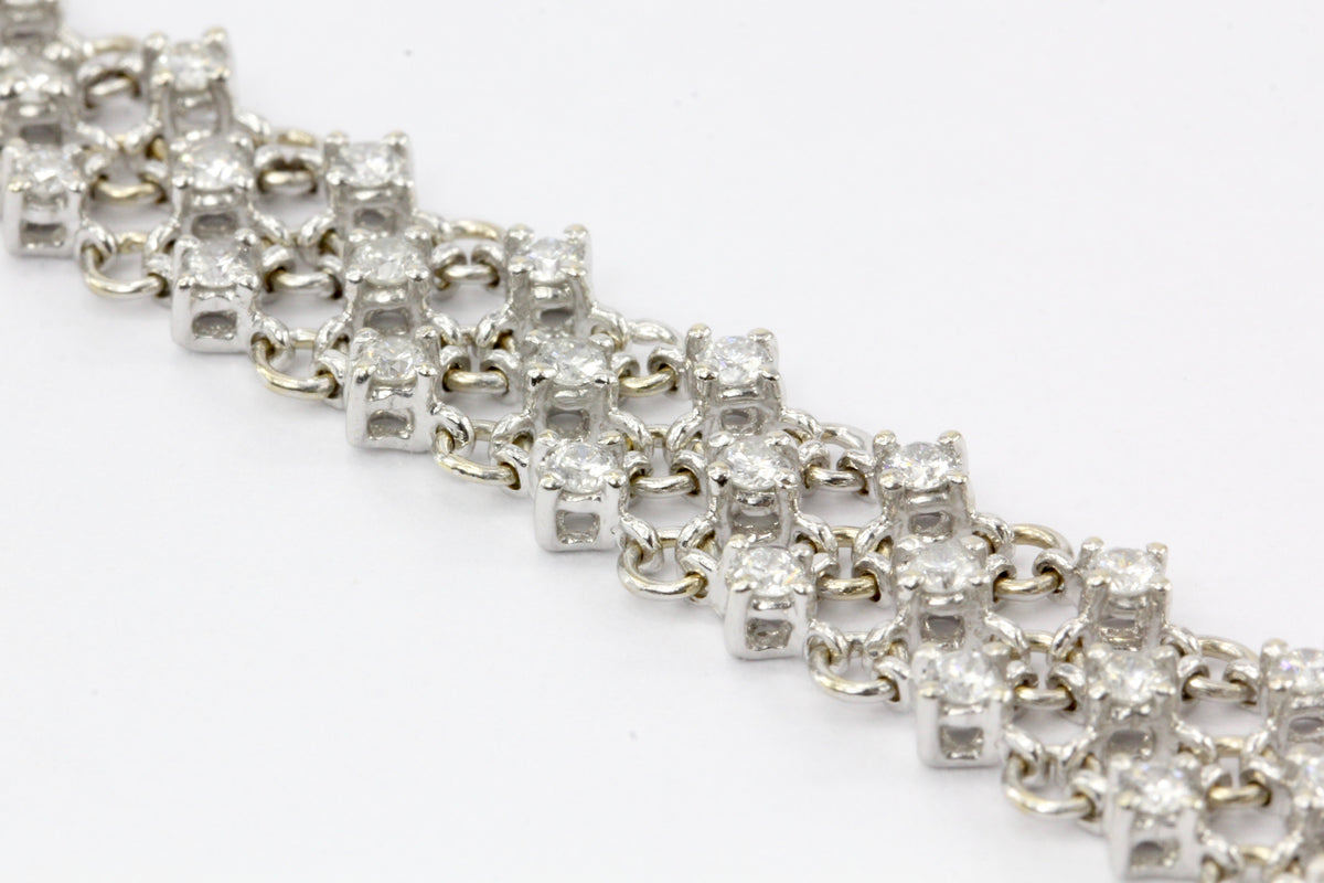 18k White gold 2 CTW Diamond Woven Bracelet - Queen May