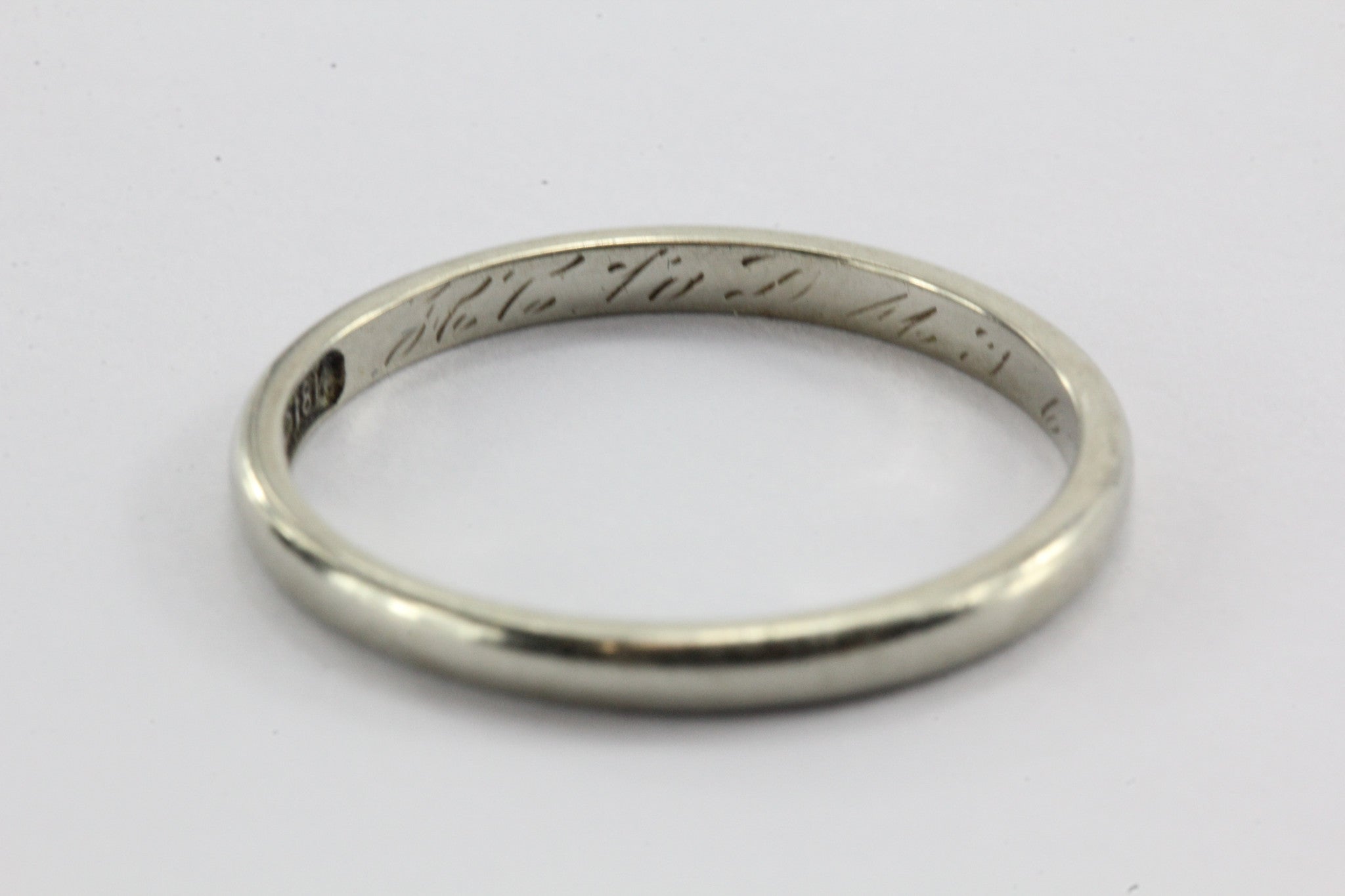 Antique 1926 18K White Gold Plain Wedding Band Ring Size 6 by Charles Levy of NY - Queen May