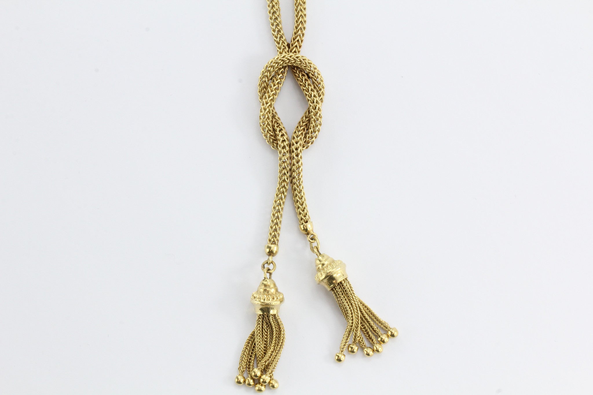 Vintage Victorian Revival Knotted Tassel 14K Gold Rope Necklace - Queen May