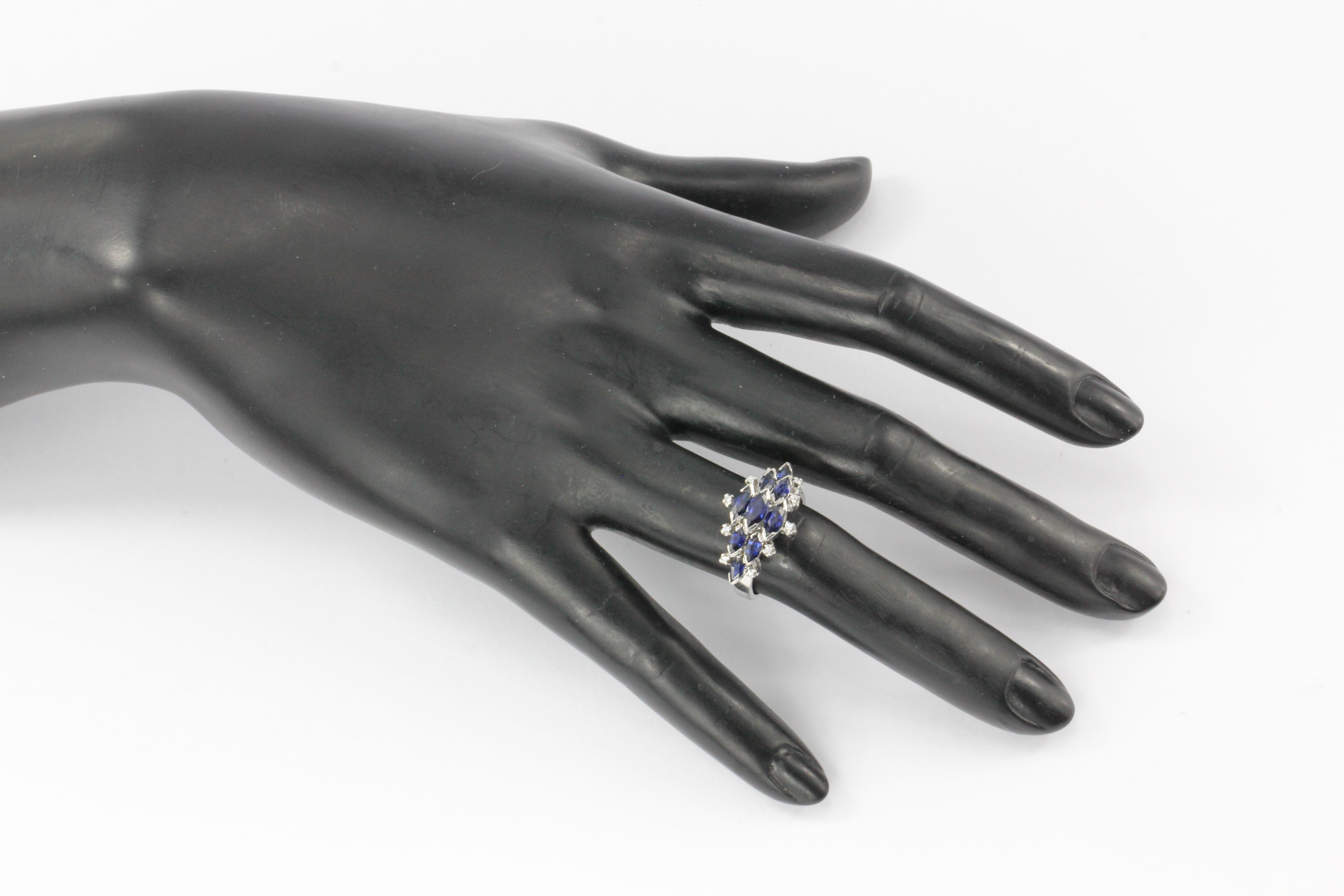 18K White Gold Natural Sapphire and Diamond Cluster Ring Size 6.75 - Queen May