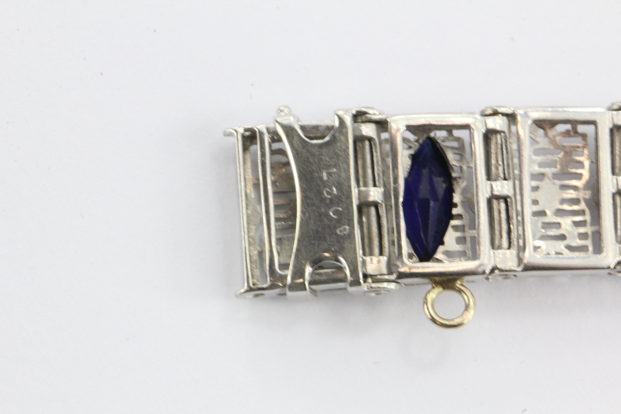 Antique Art Deco 14K White Gold Diamond & Sapphire Tennis Bracelet - Queen May