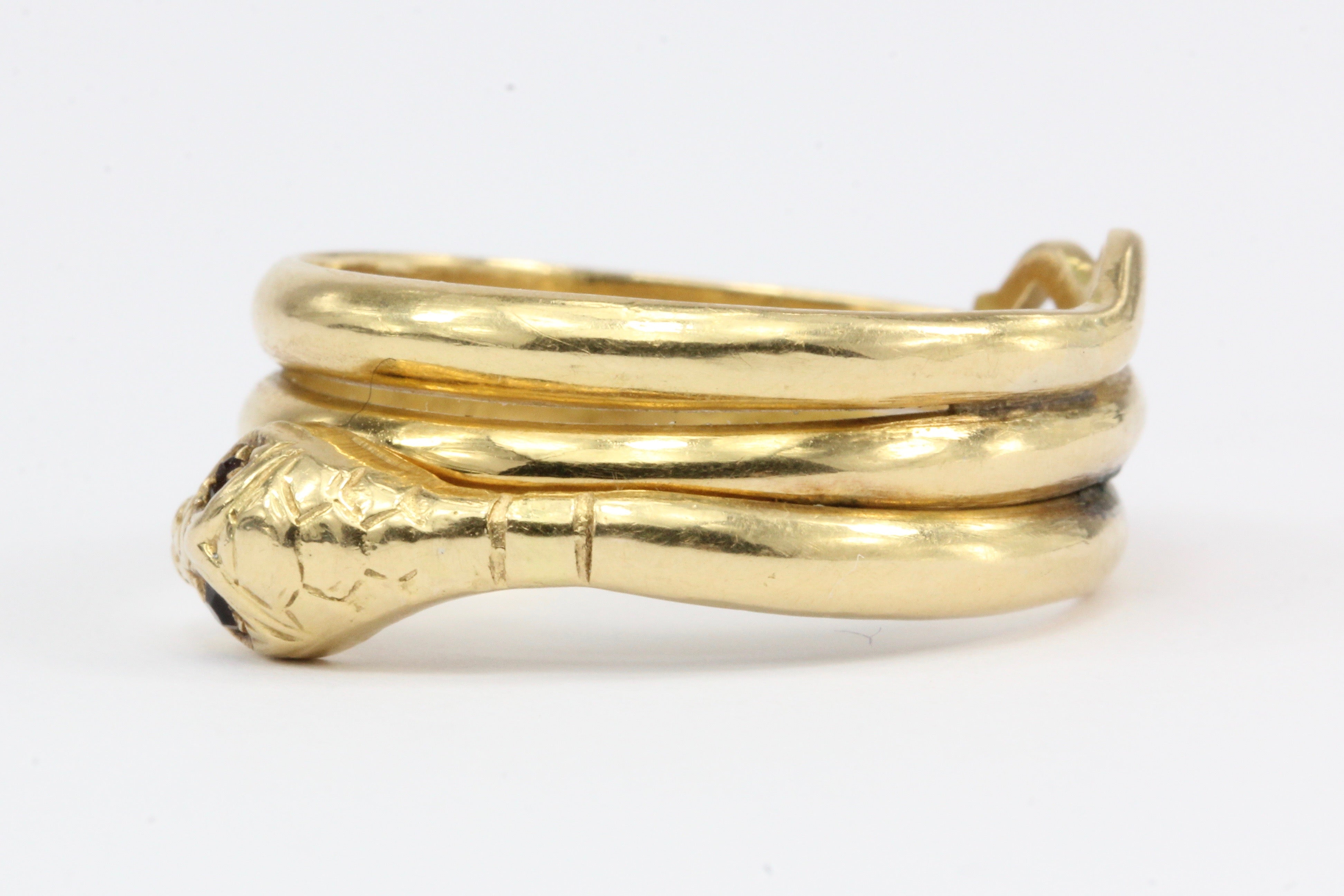 18K Yellow Gold Garnet Eyed Snake NUVOLA ORO Band Ring Size 10.25 - Queen May