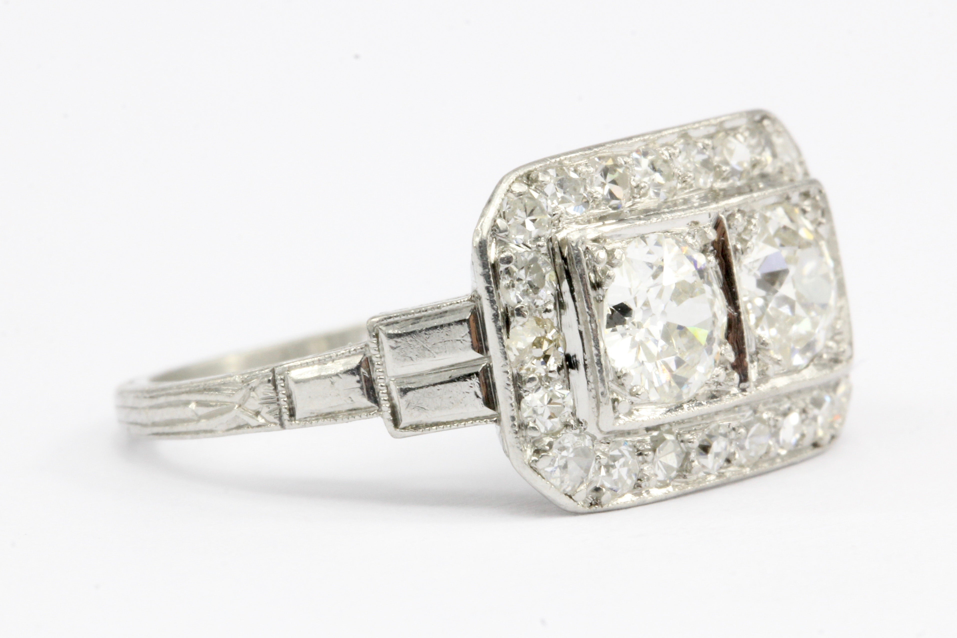 Art Deco Platinum Double Diamond Toi et Moi Ring Size 5.75 - Queen May