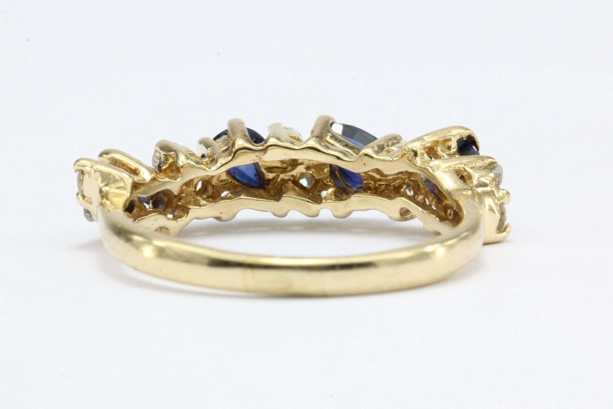 14K Gold Blue Sapphire & Diamond Ring Size 6.25 - Queen May