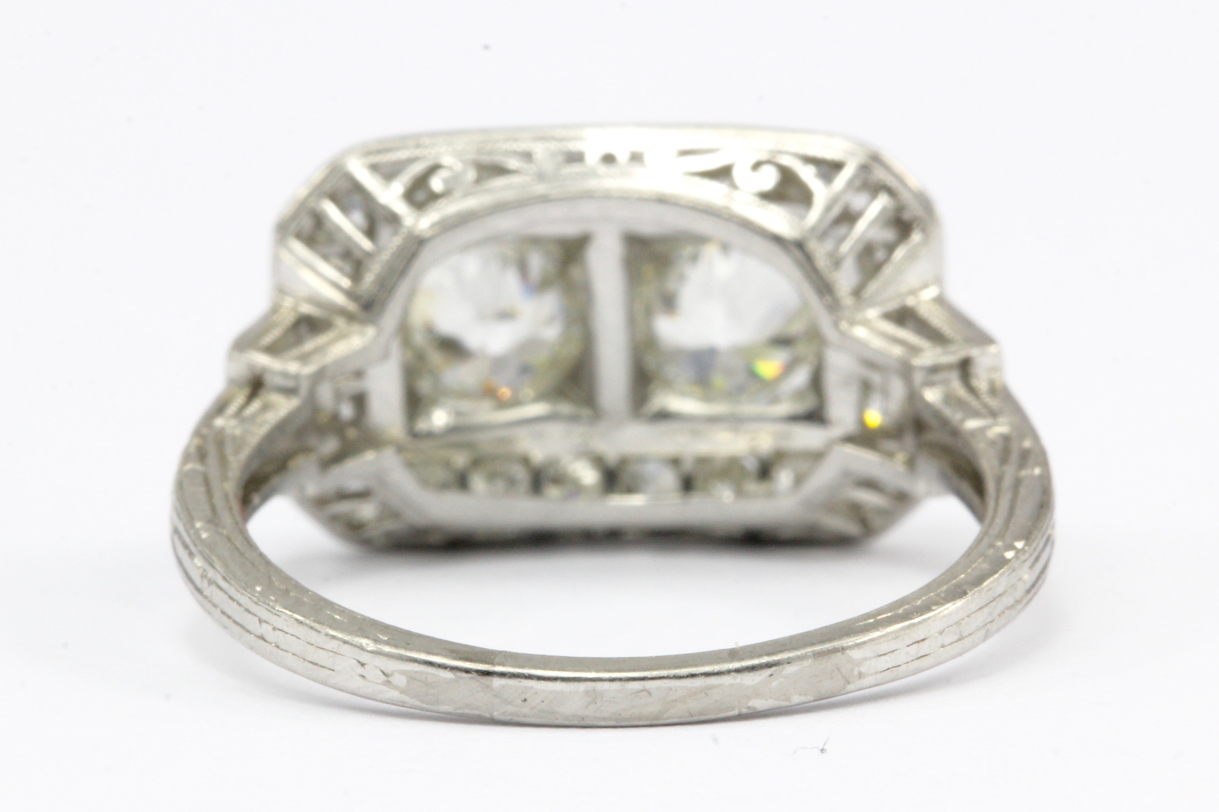 Art Deco Platinum Double Diamond Toi et Moi Ring Size 5.75 - Queen May