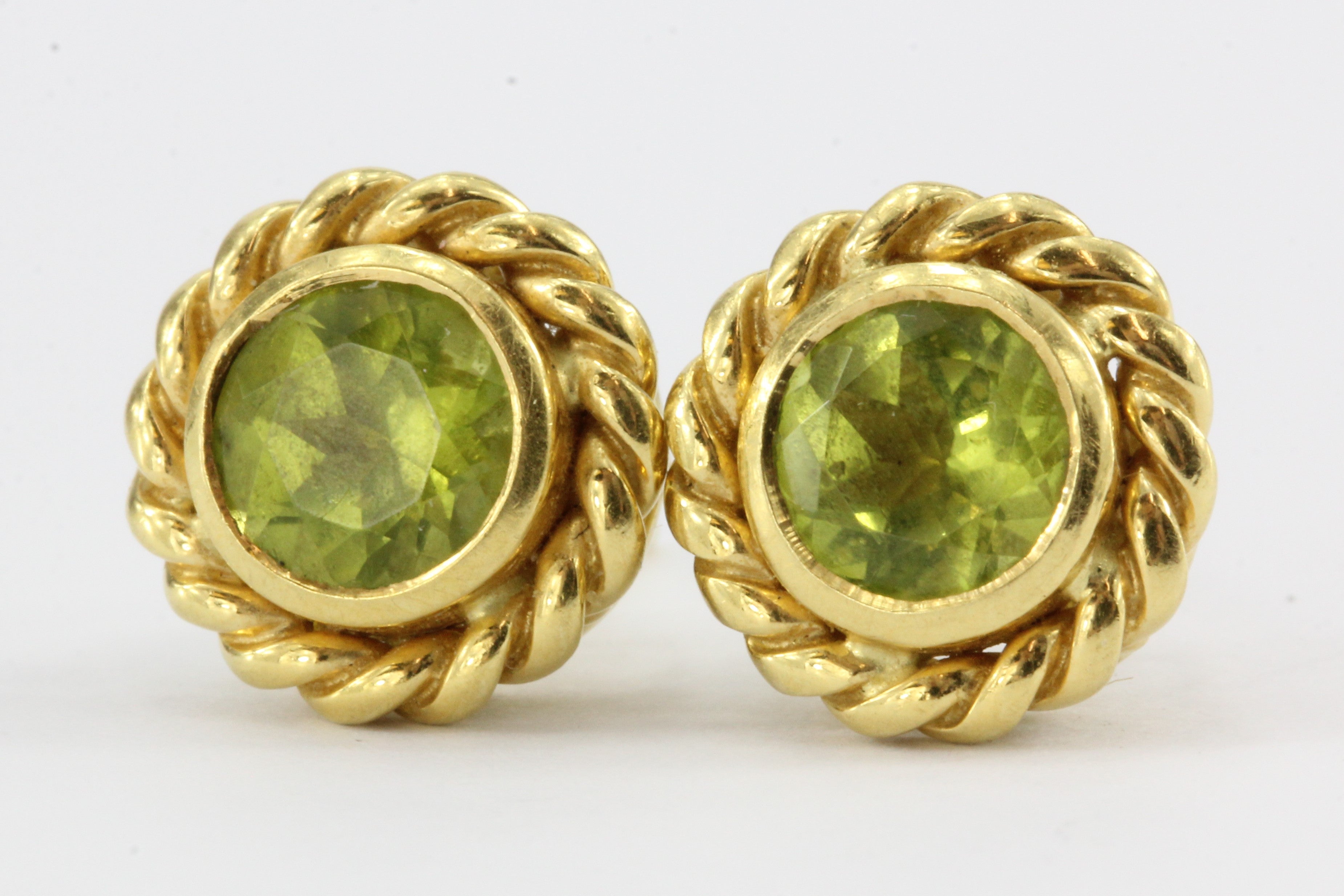 Tiffany & Co 18K Gold Peridot Rope Border Button Post Earrings - Queen May