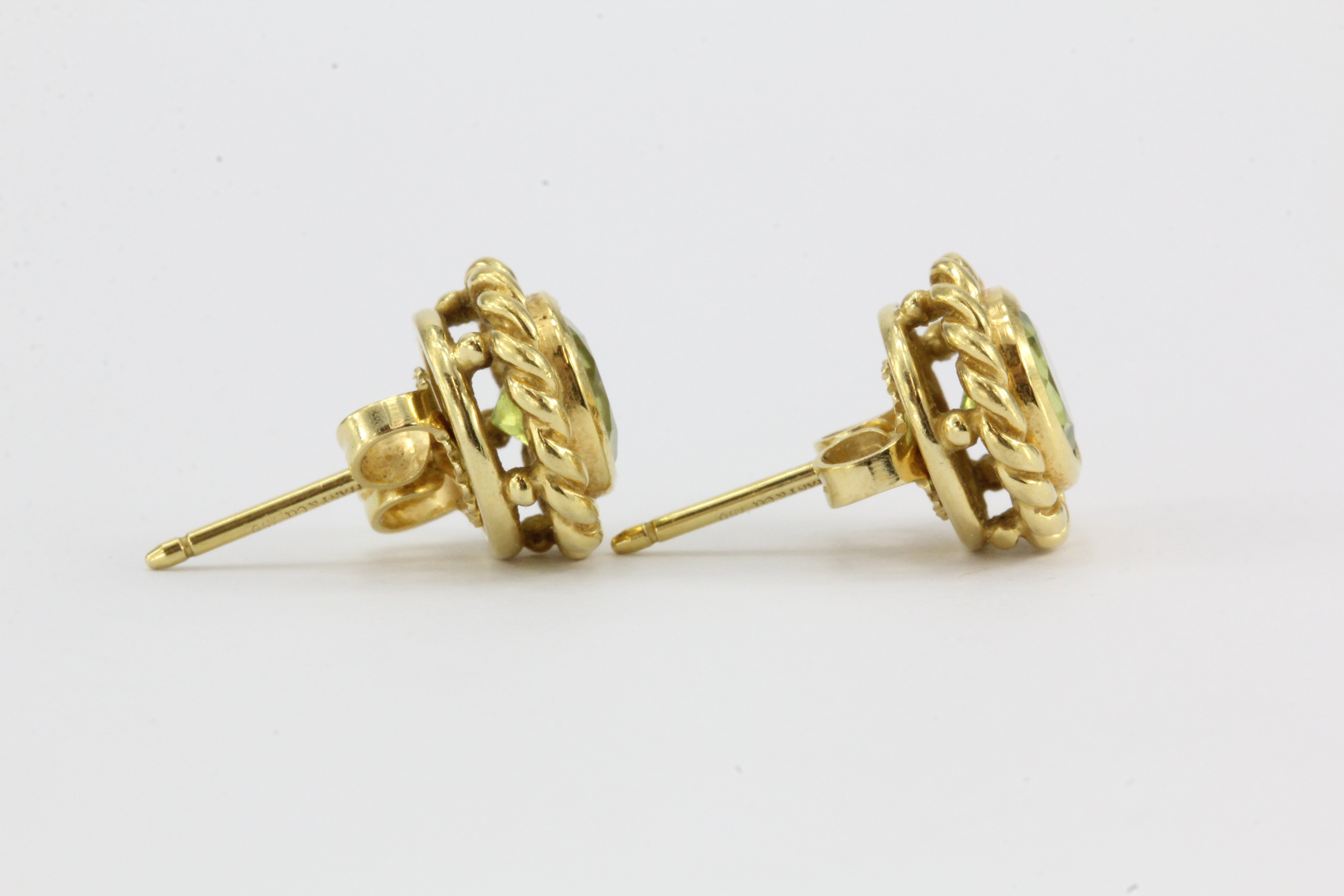 Tiffany & Co 18K Gold Peridot Rope Border Button Post Earrings - Queen May
