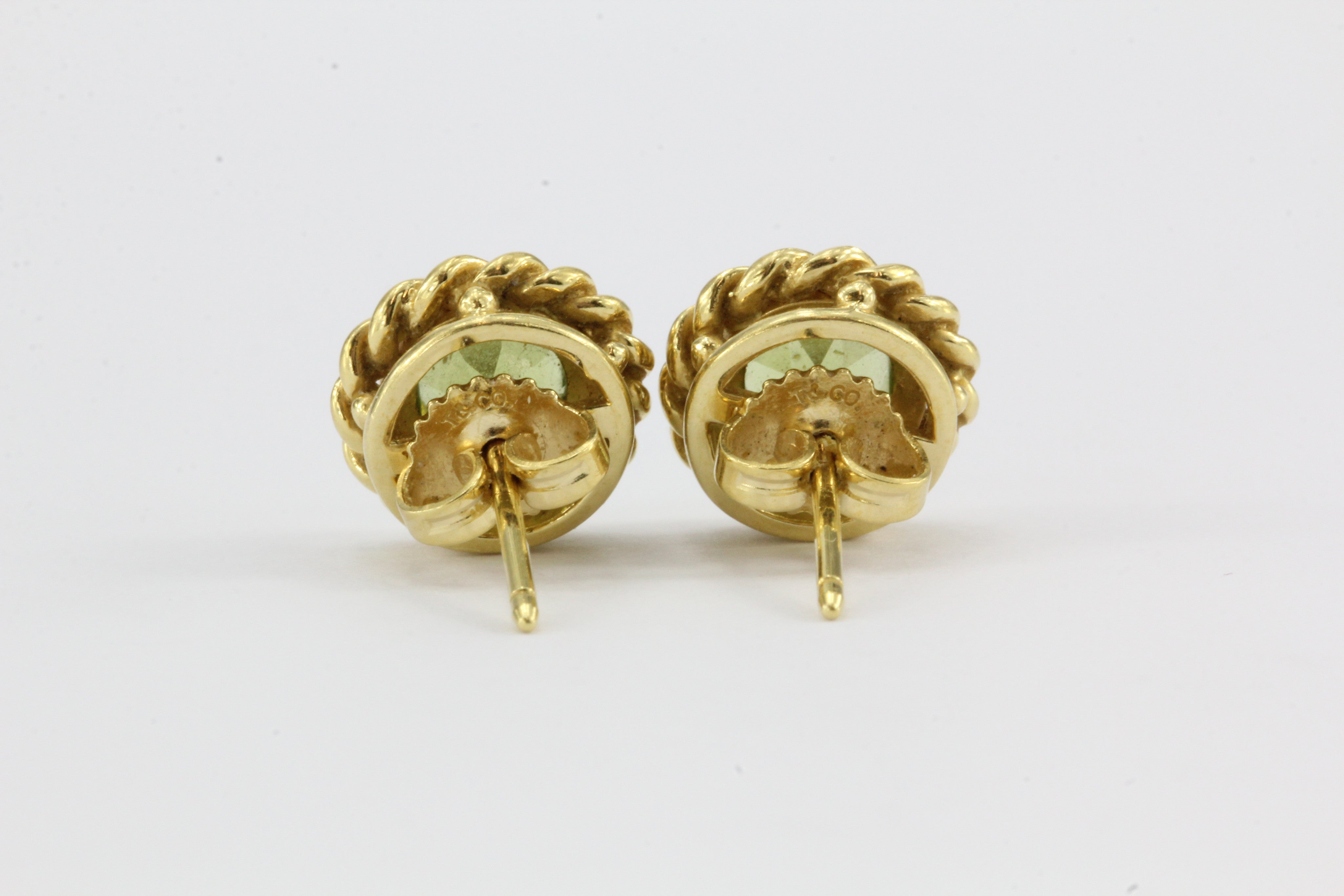 Tiffany & Co 18K Gold Peridot Rope Border Button Post Earrings - Queen May