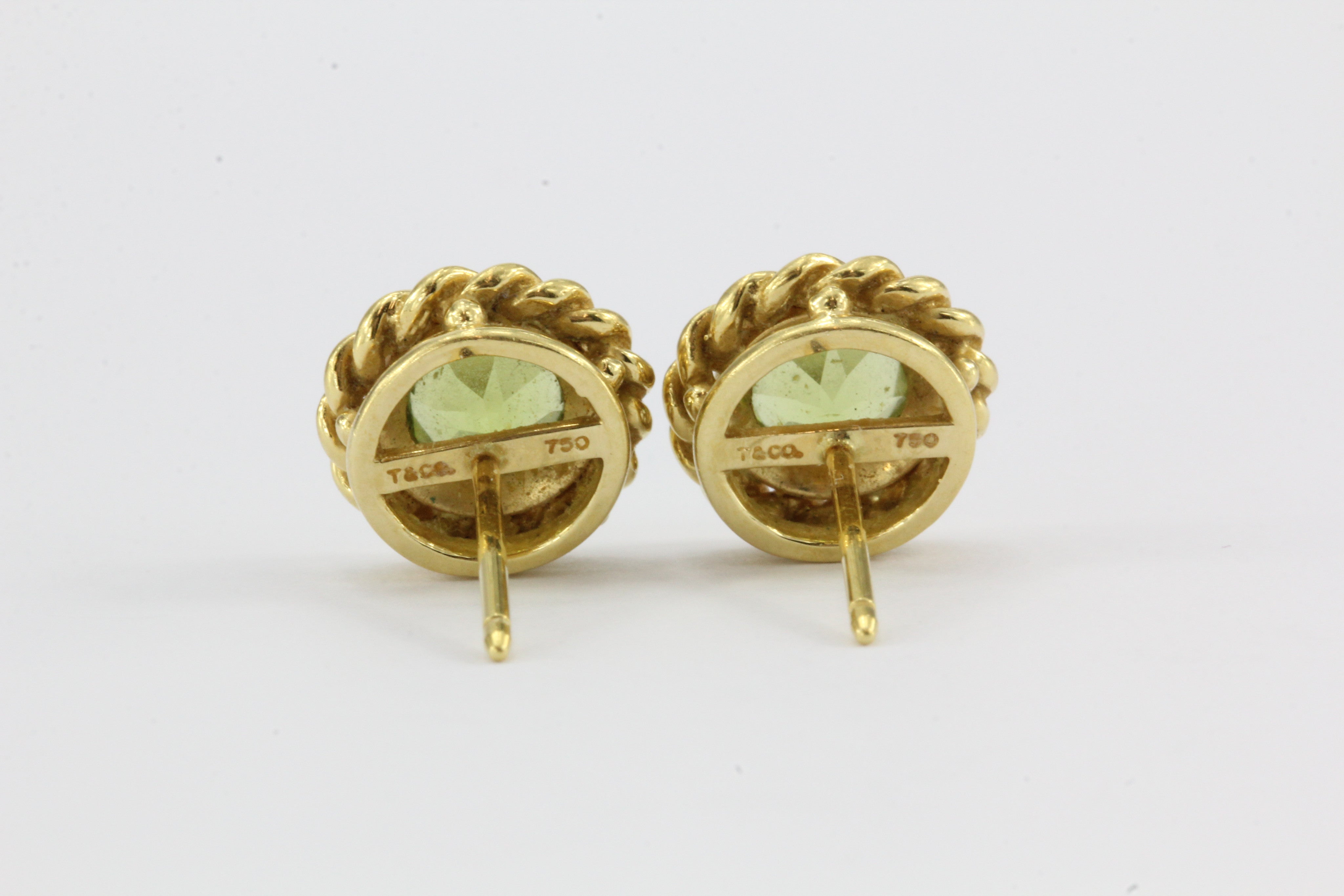 Tiffany & Co 18K Gold Peridot Rope Border Button Post Earrings - Queen May