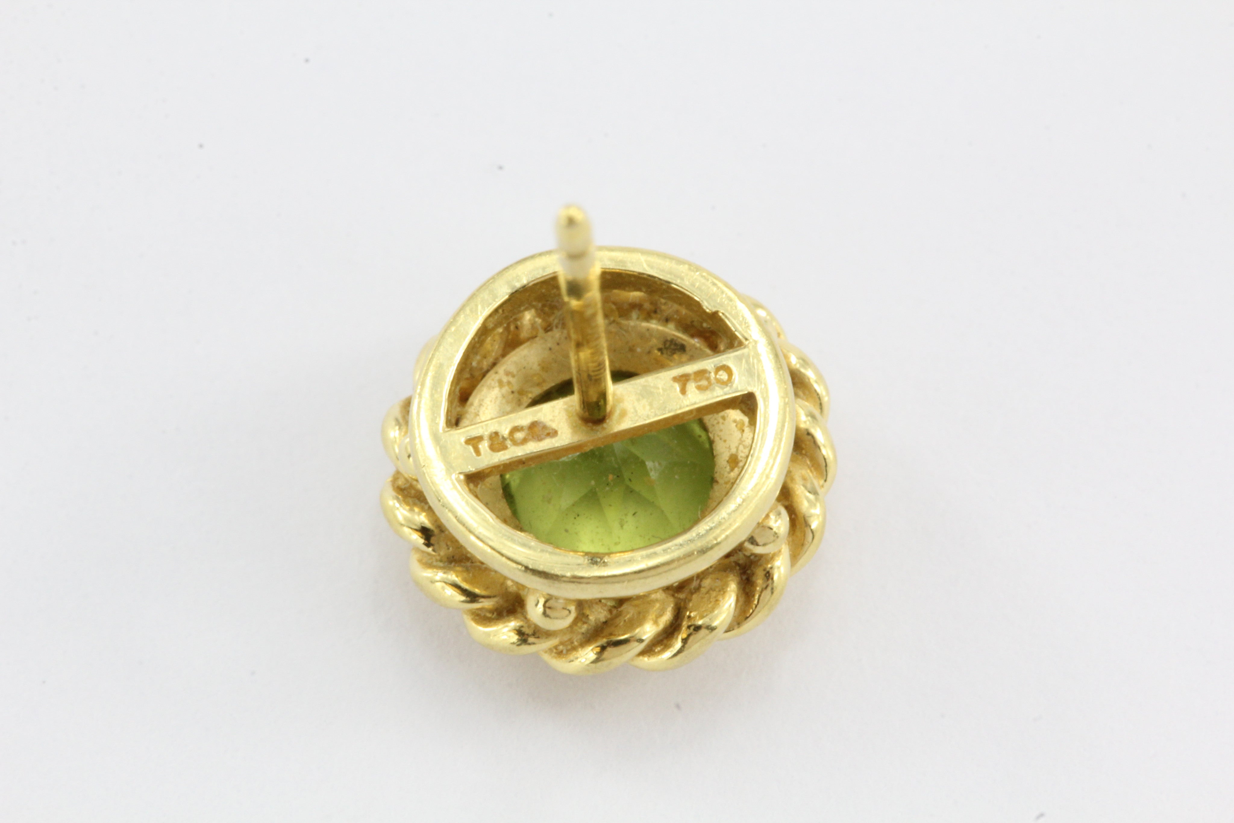 Tiffany & Co 18K Gold Peridot Rope Border Button Post Earrings - Queen May