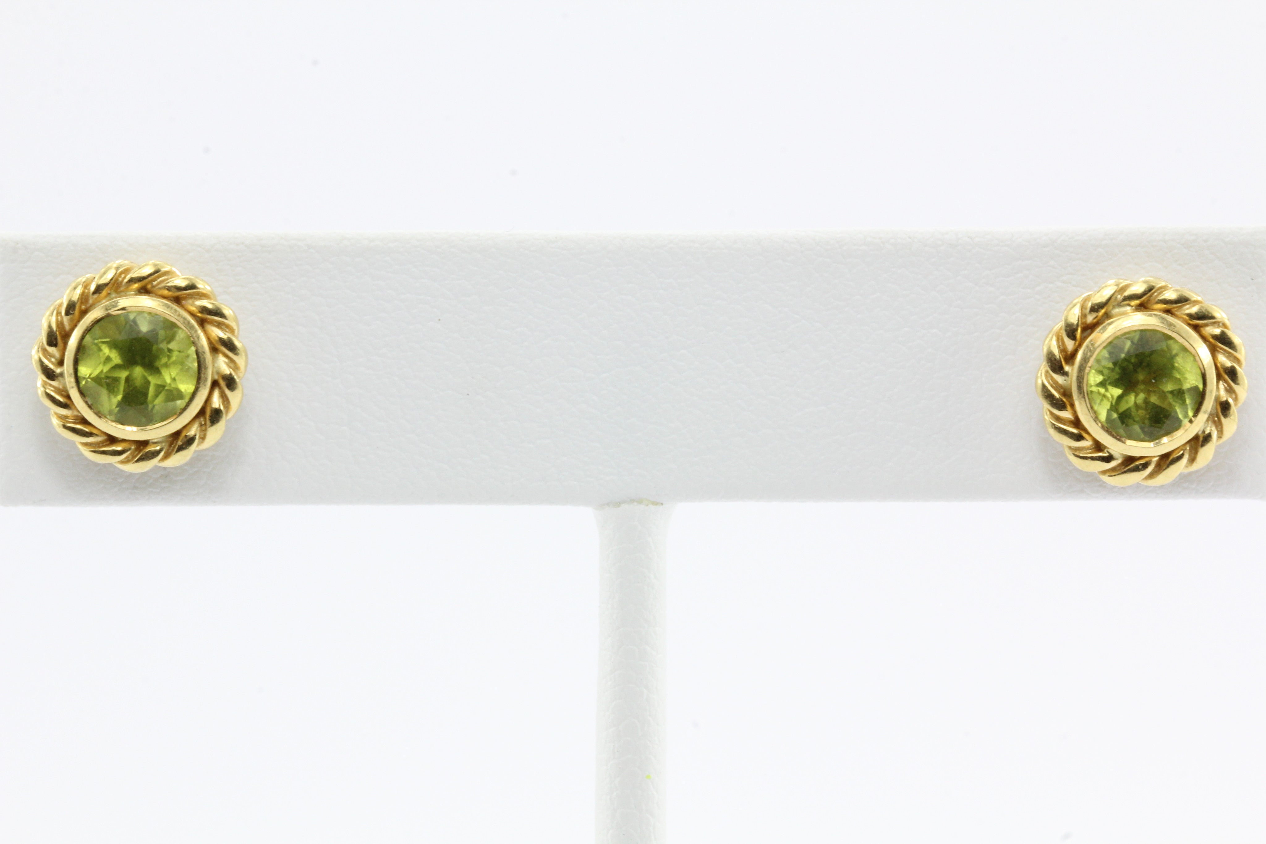 Tiffany & Co 18K Gold Peridot Rope Border Button Post Earrings - Queen May