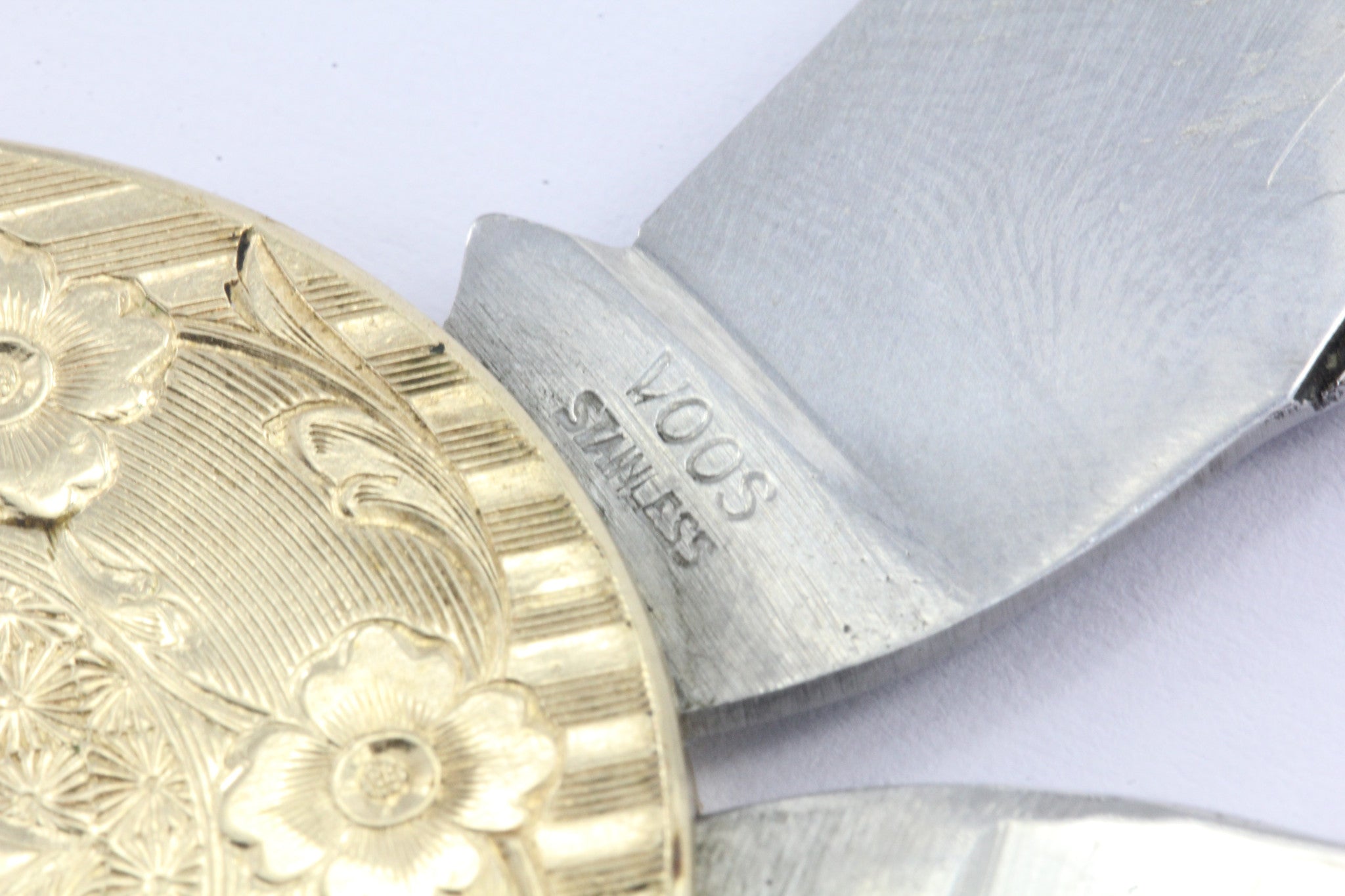1930s Gold Filled engraved round pocket knife fob and watch tool - Queen May