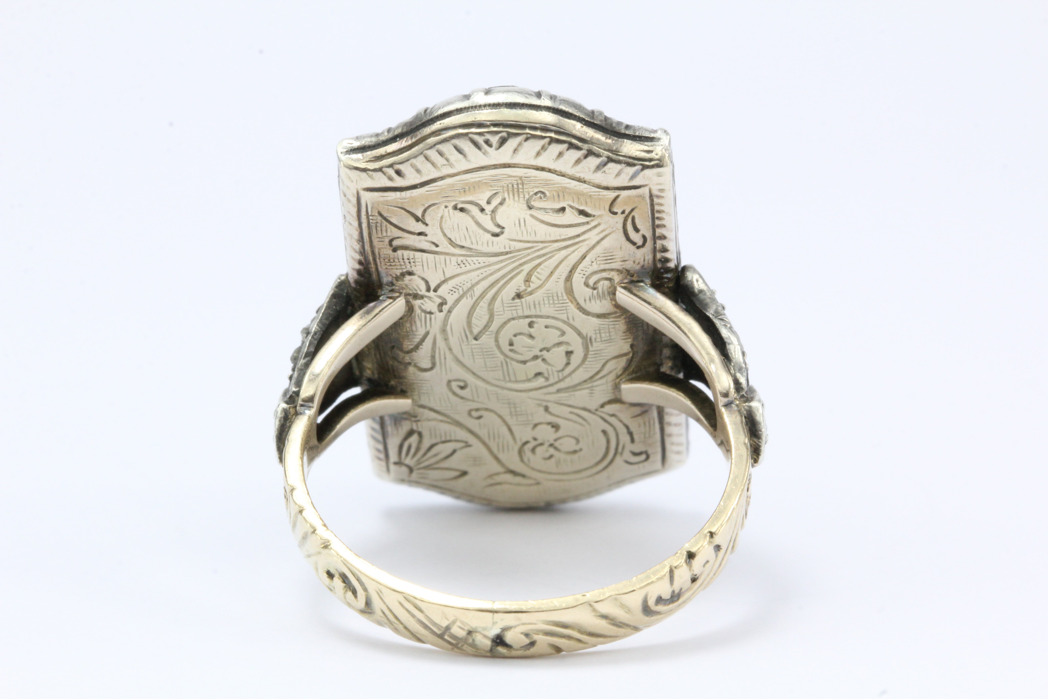 Georgian Revival Gold & Silver Chrysoprase Floral Bohemian Ring c.1930 - Queen May
