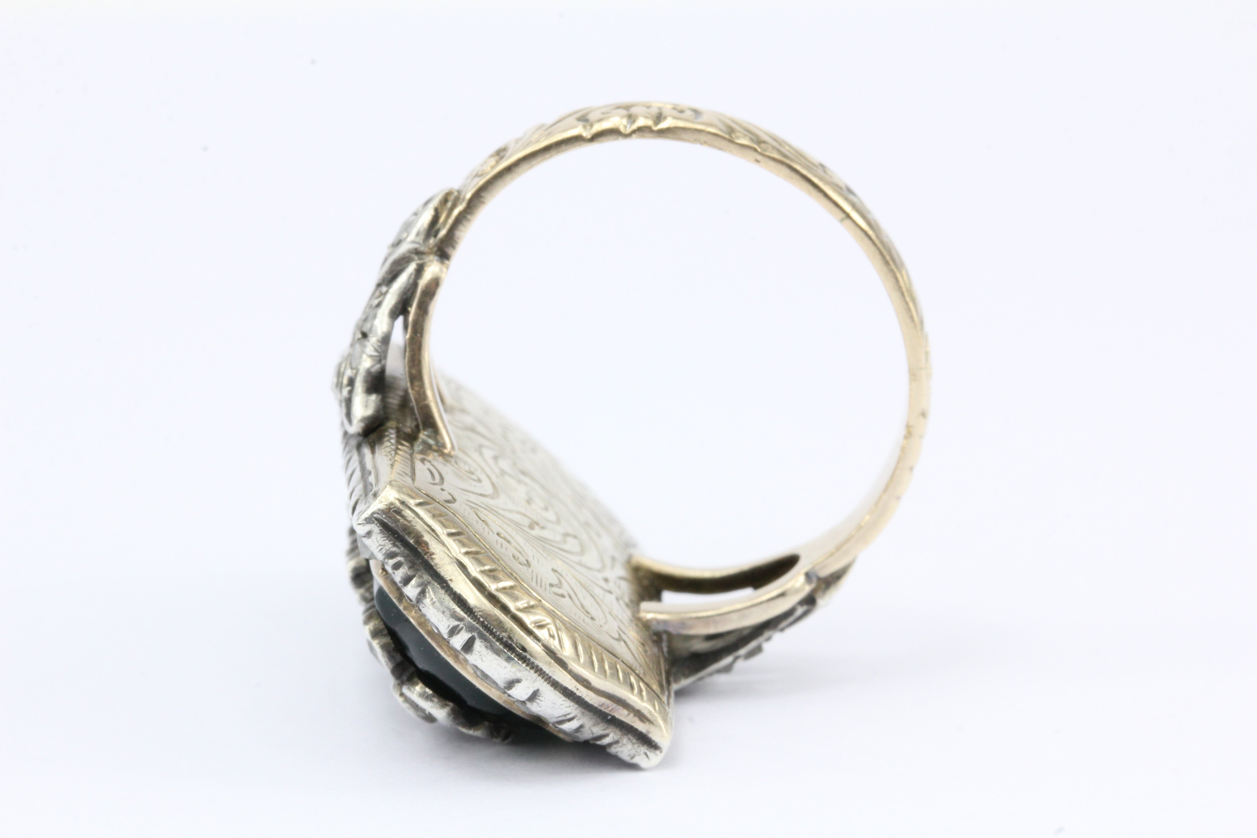 Georgian Revival Gold & Silver Chrysoprase Floral Bohemian Ring c.1930 - Queen May