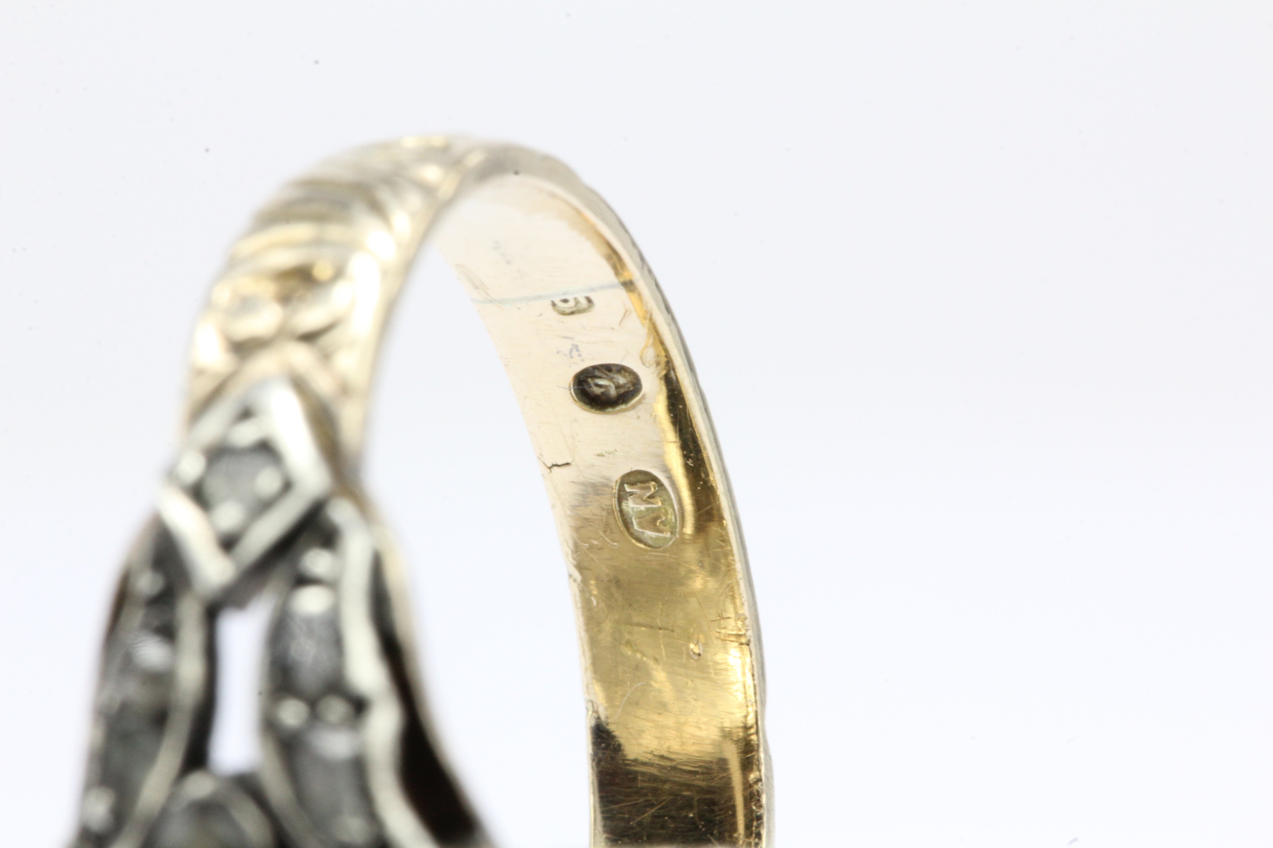 Georgian Revival Gold & Silver Chrysoprase Floral Bohemian Ring c.1930 - Queen May