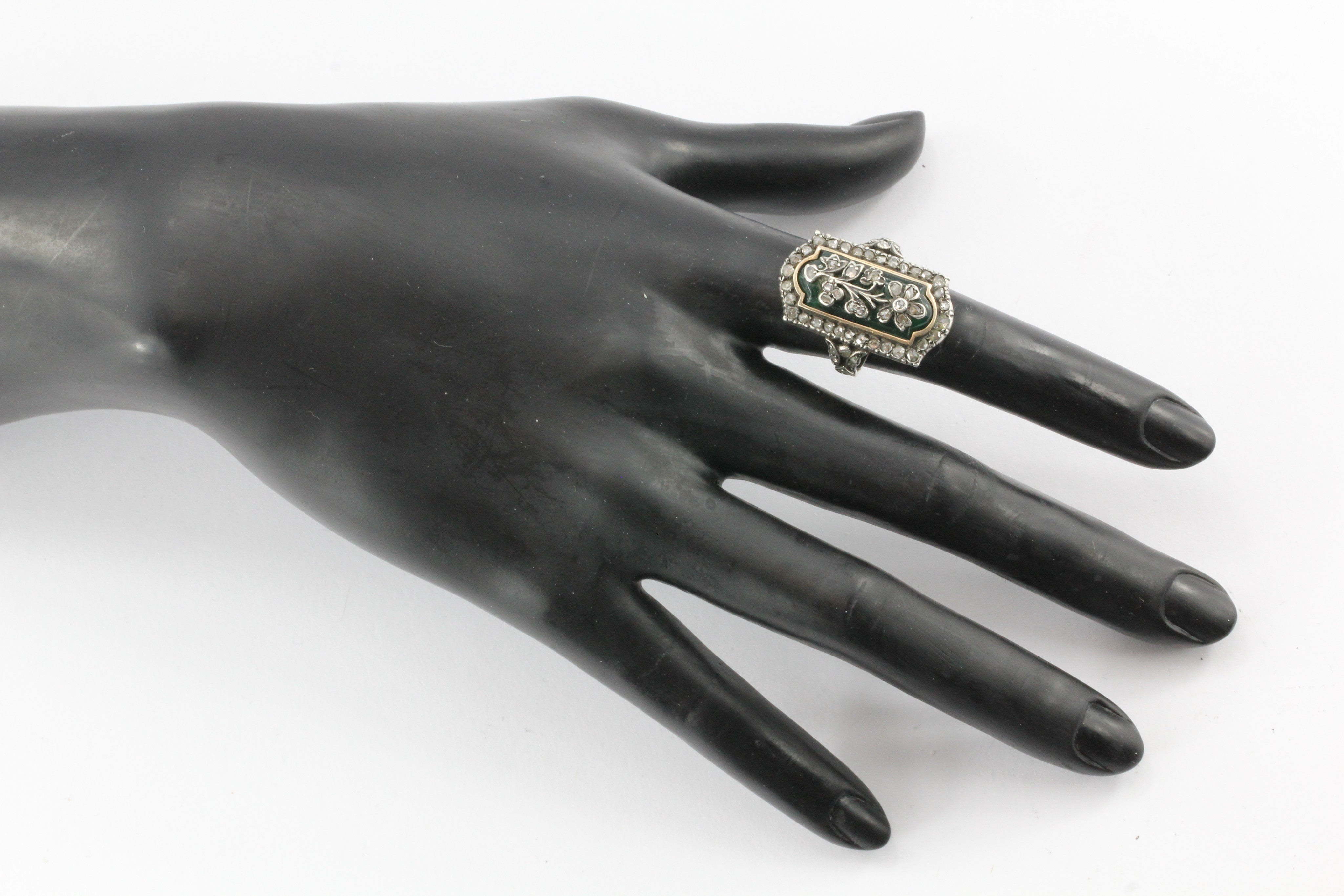 Georgian Revival Gold & Silver Chrysoprase Floral Bohemian Ring c.1930 - Queen May