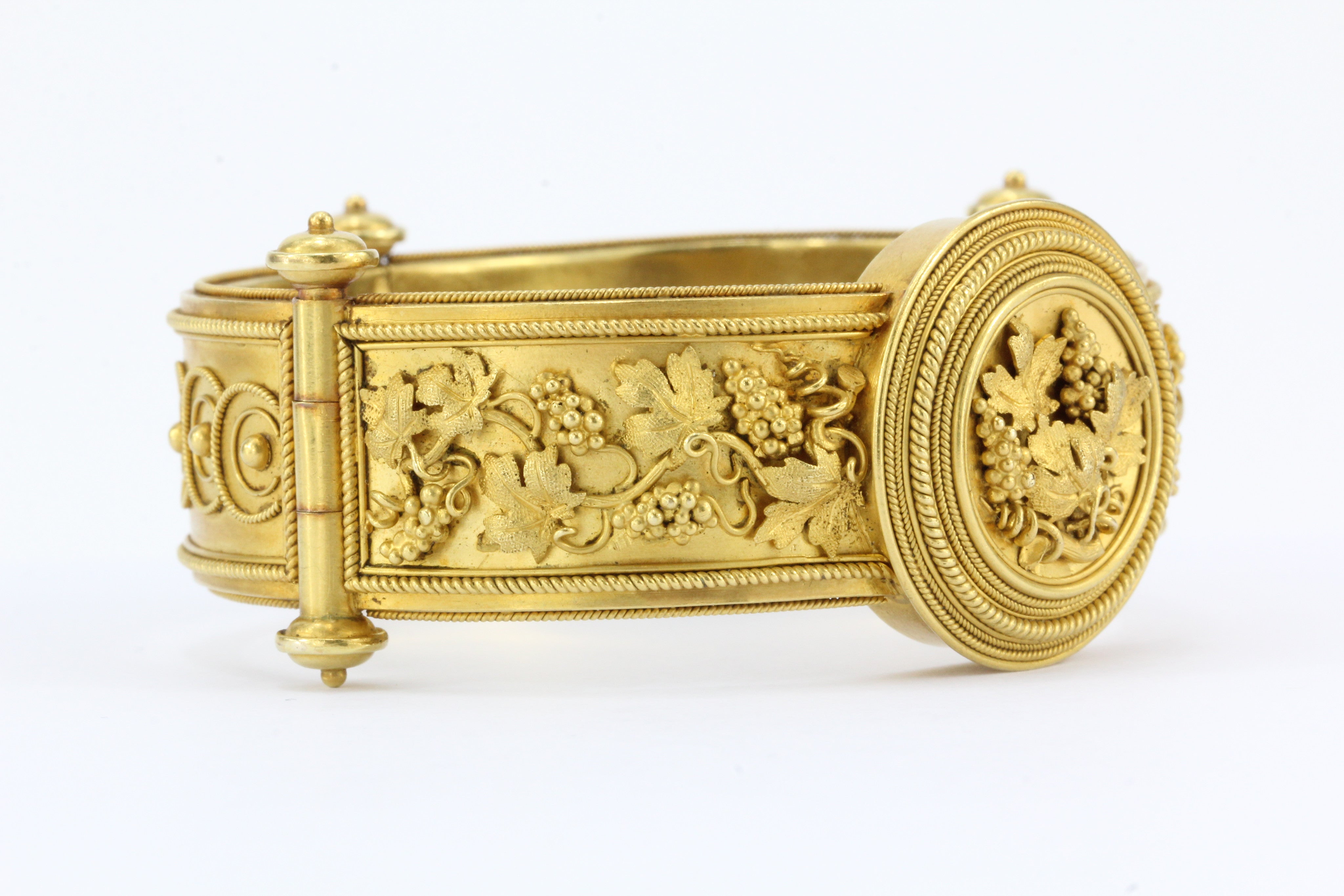Victorian 22k Gold Etruscan Revival Grape Bangle Bracelet c.1870 - Queen May