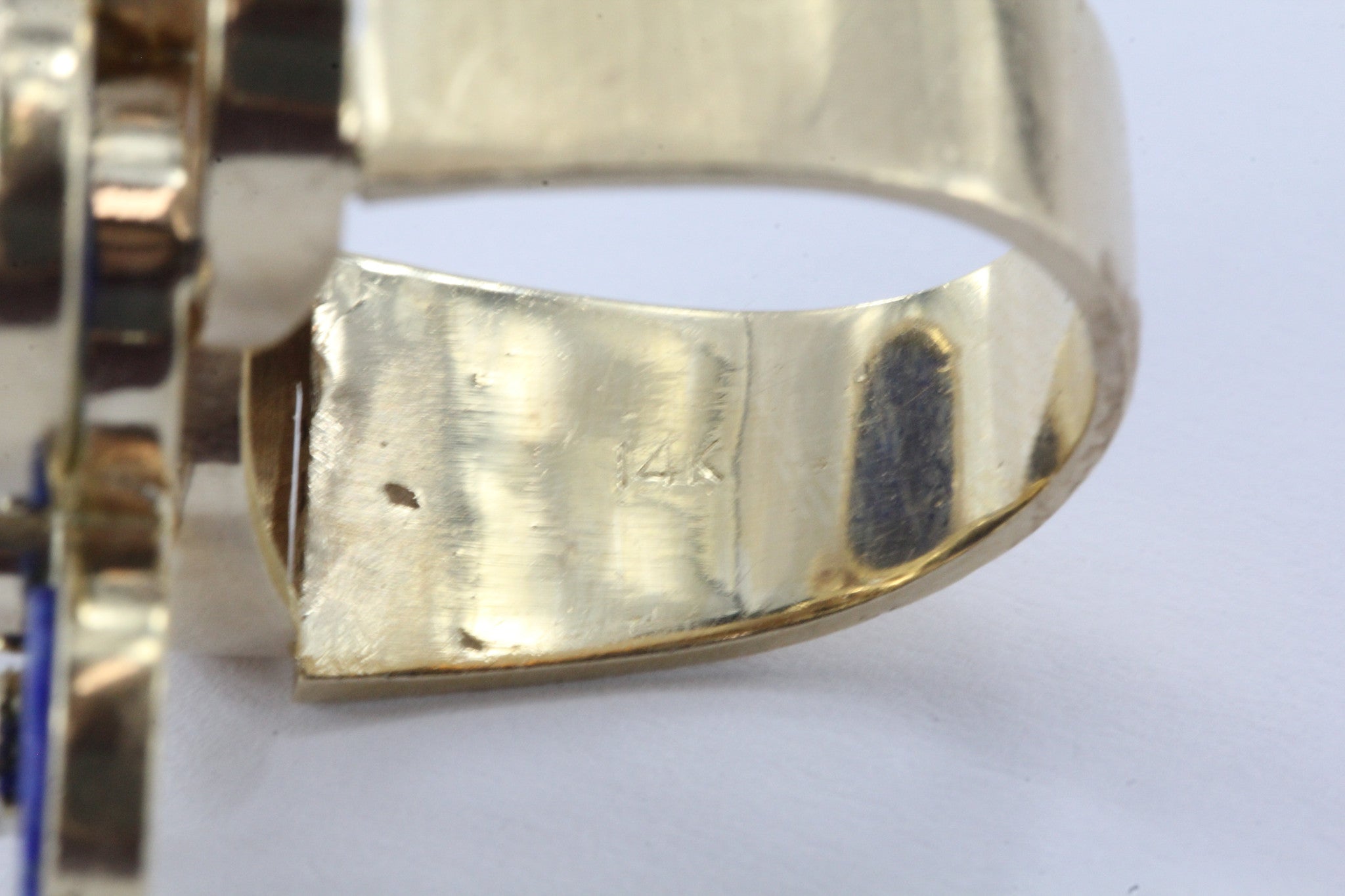 14k gold lapis disc and diamond mid century cocktail ring - Queen May