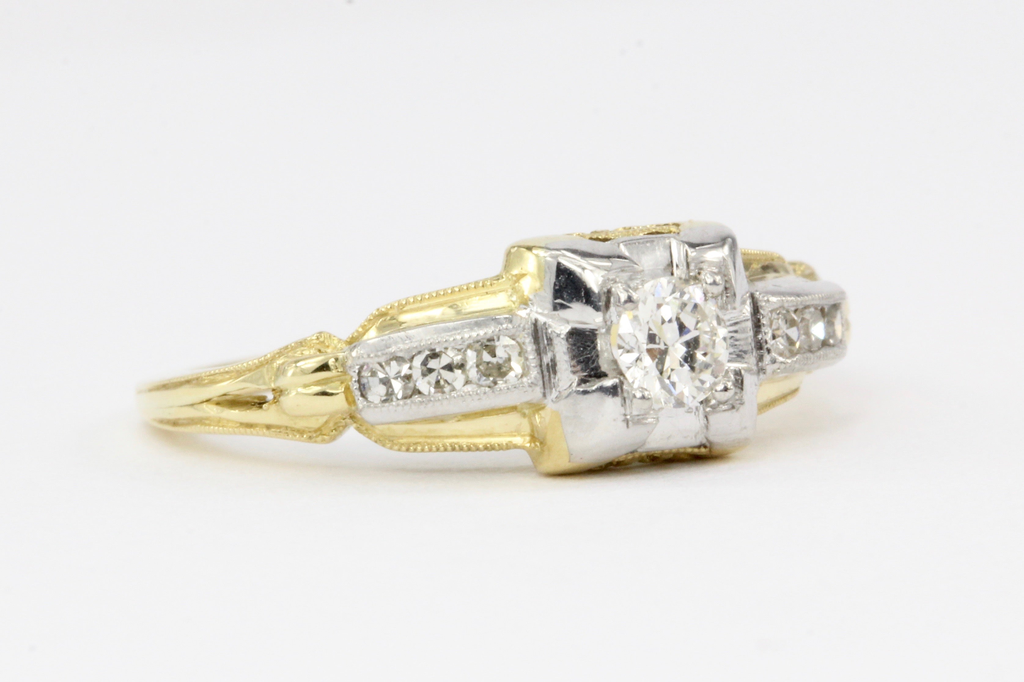 Retro 18K White & Yellow Gold .16 CTR Diamond Ring - Queen May