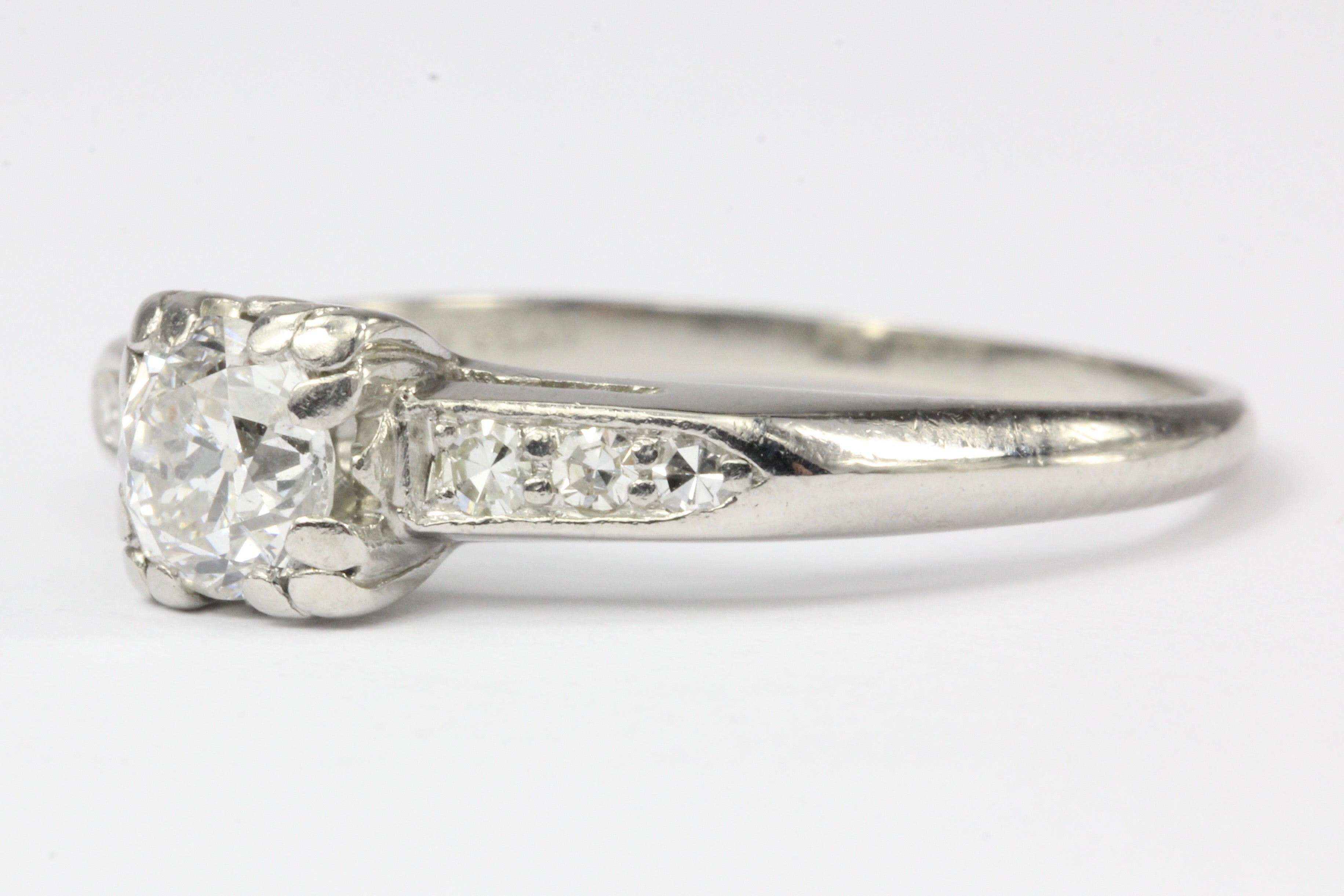 Art Deco Platinum .60 CTW Old European Cut Engagement Ring Size 7 - Queen May
