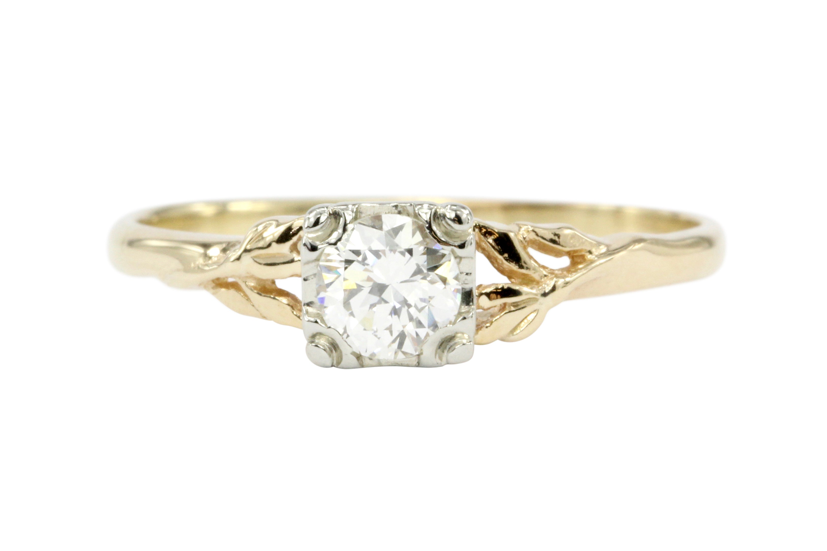 Retro 14K Yellow Gold .35 CT Diamond Engagement Ring - Queen May
