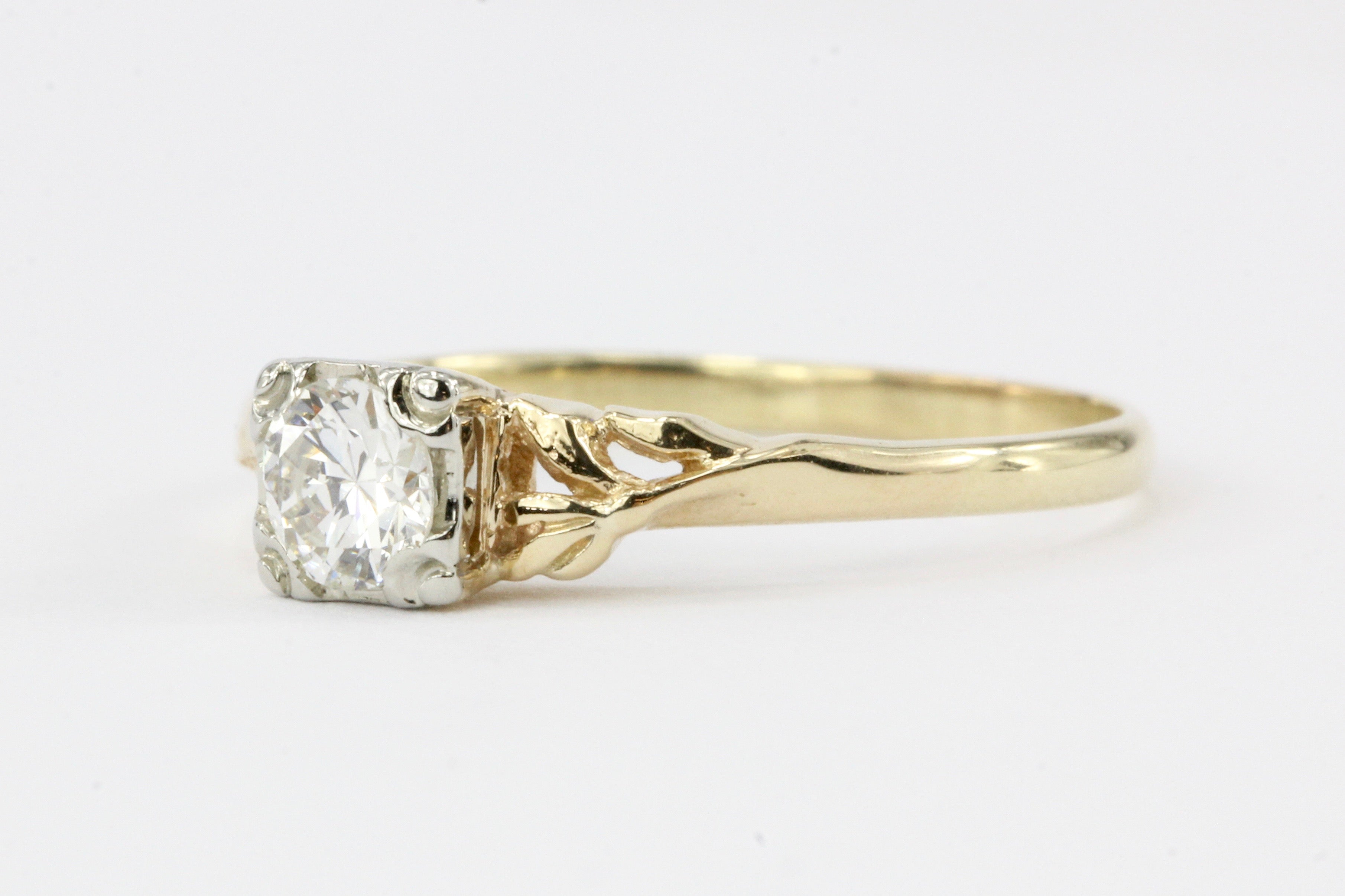 Retro 14K Yellow Gold .35 CT Diamond Engagement Ring - Queen May