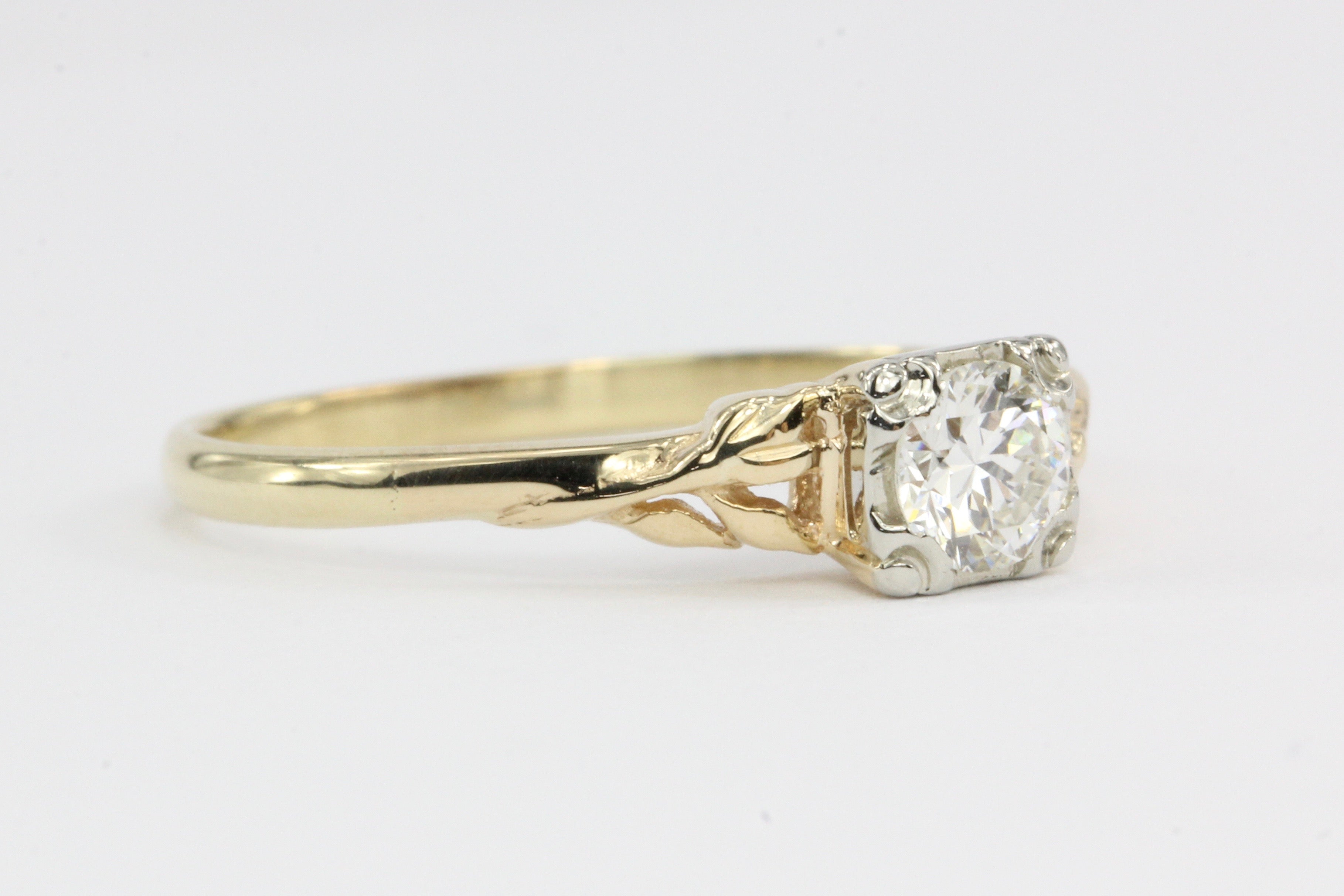 Retro 14K Yellow Gold .35 CT Diamond Engagement Ring - Queen May