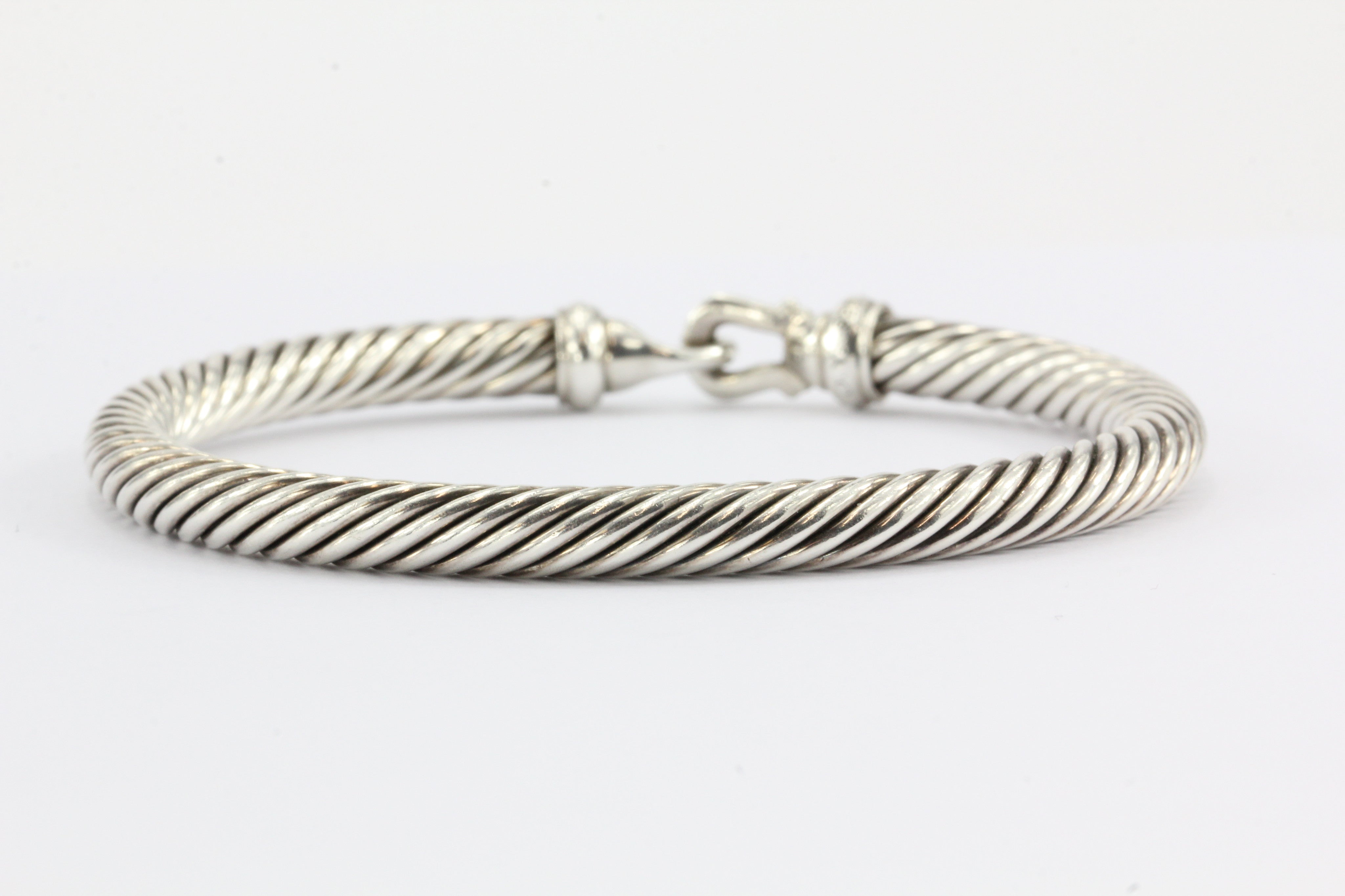 David Yurman Sterling Silver & Diamond Cable Bangle Bracelet 5mm - Queen May
