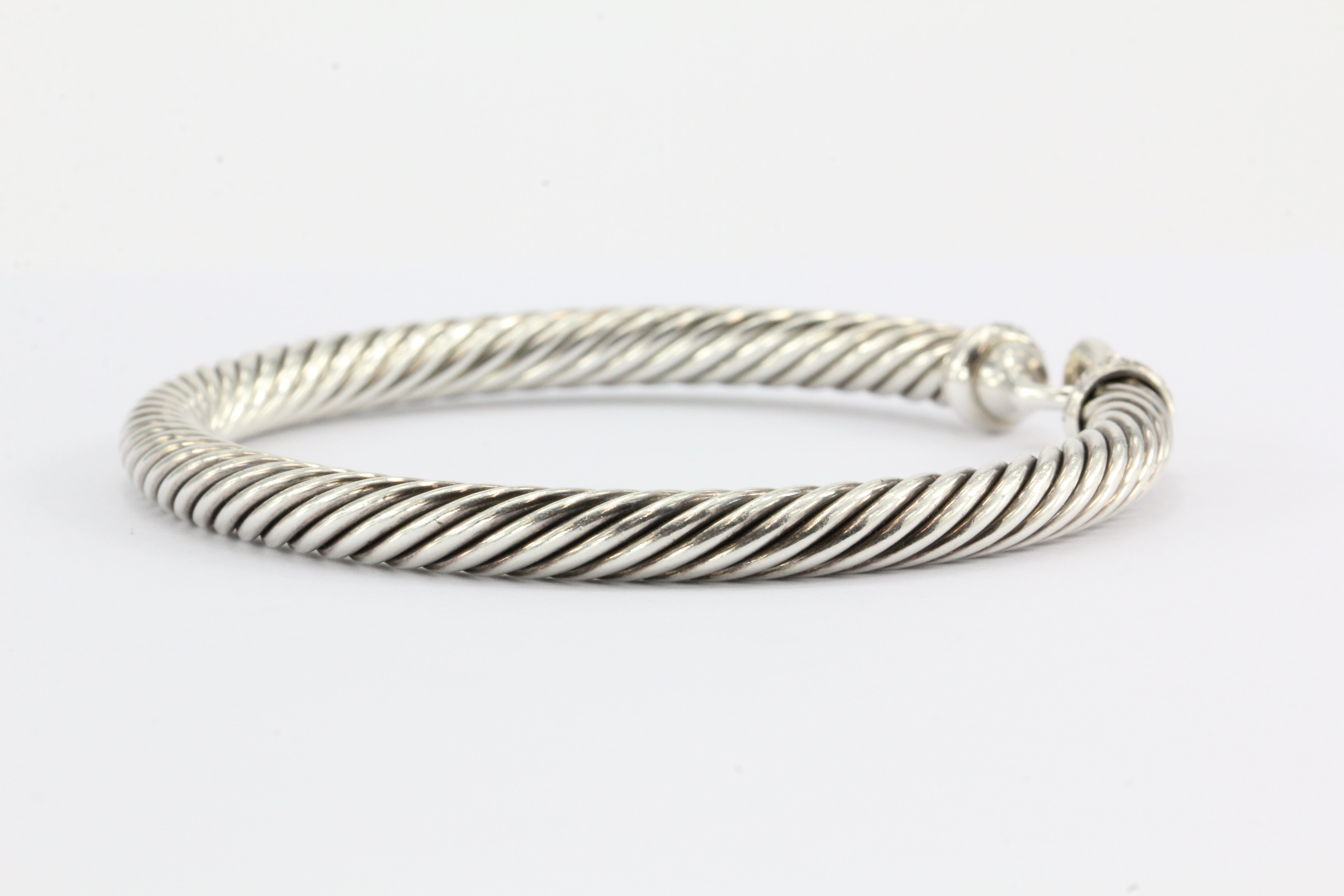 David Yurman Sterling Silver & Diamond Cable Bangle Bracelet 5mm - Queen May