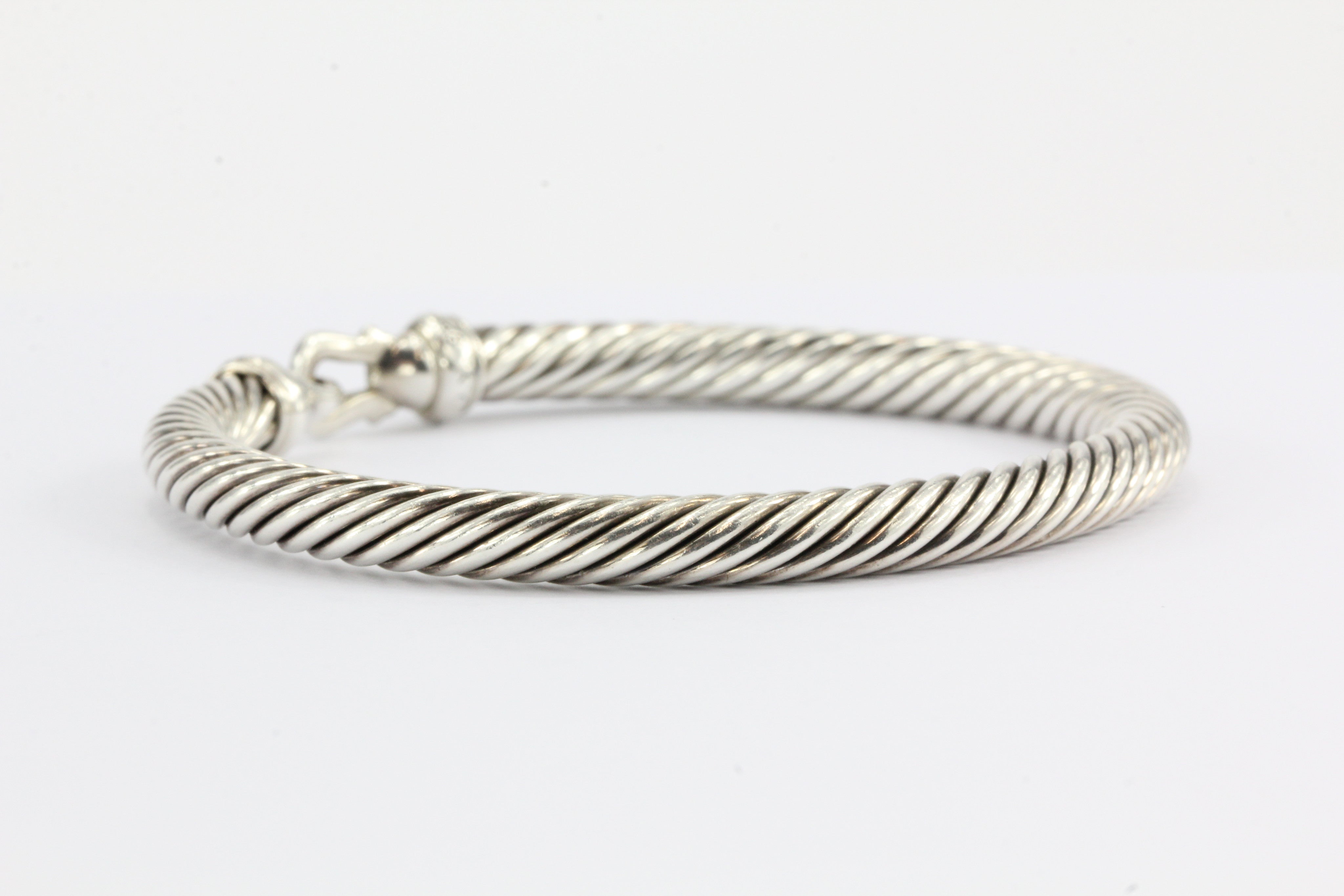 David Yurman Sterling Silver & Diamond Cable Bangle Bracelet 5mm - Queen May