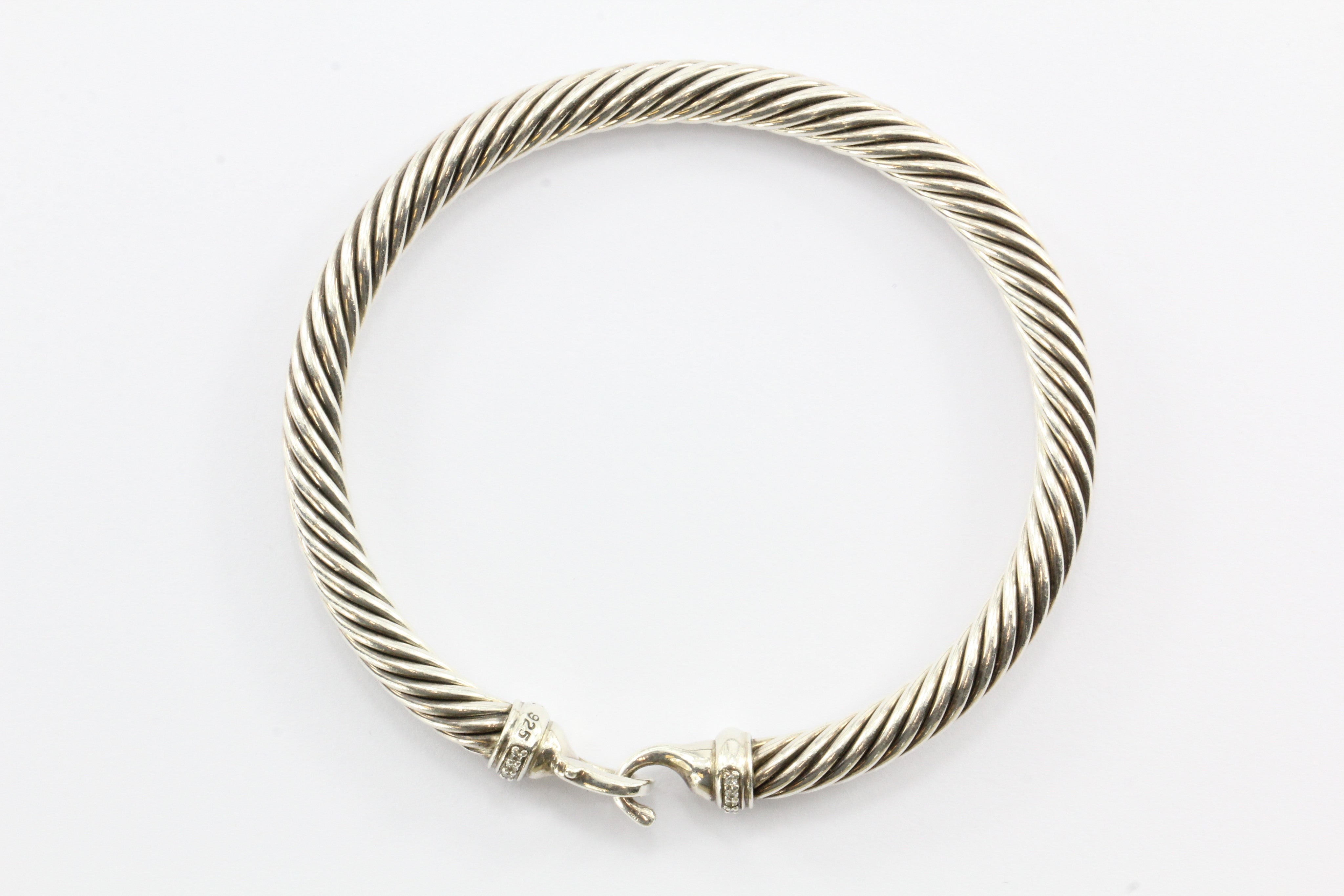 David Yurman Sterling Silver & Diamond Cable Bangle Bracelet 5mm - Queen May