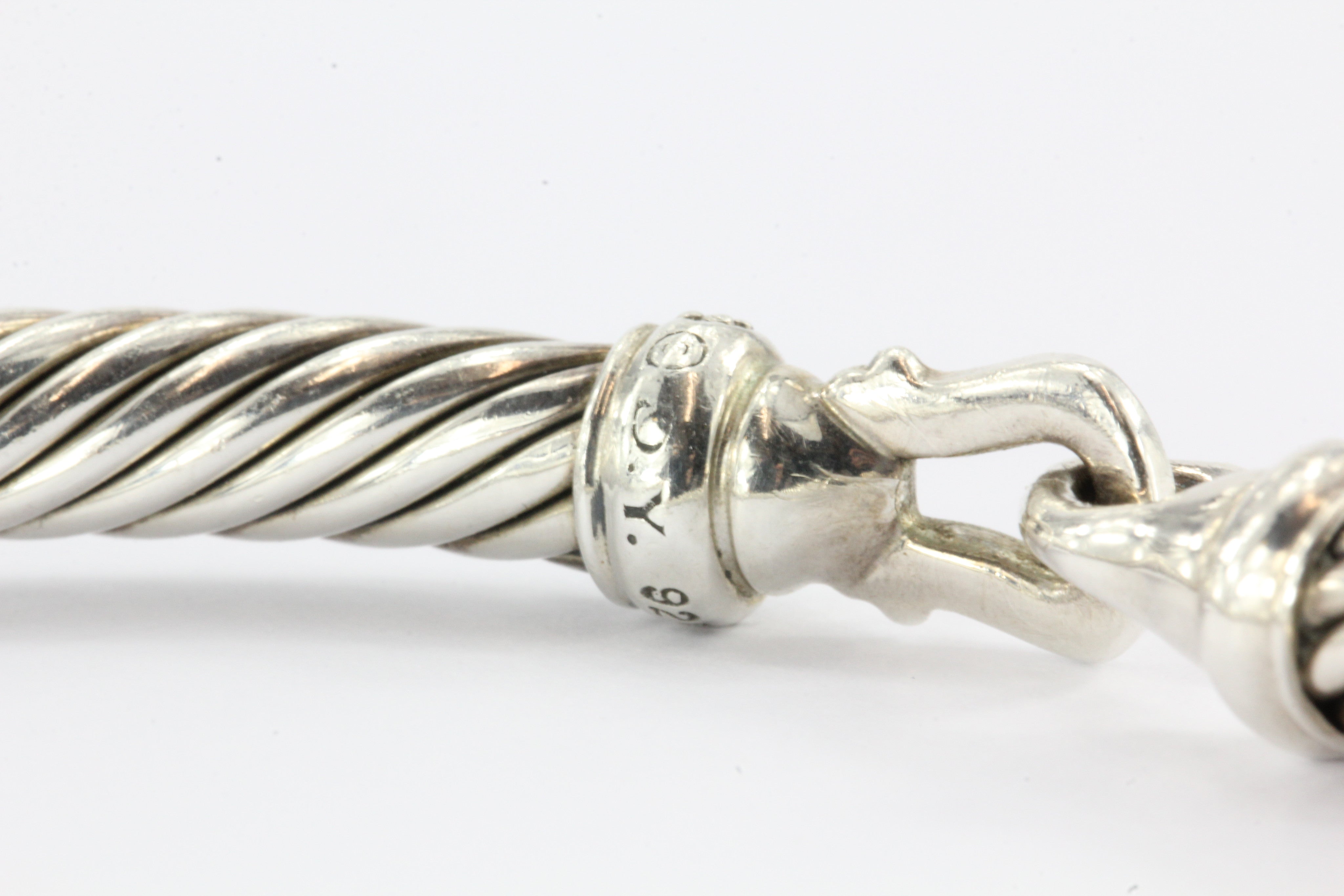David Yurman Sterling Silver & Diamond Cable Bangle Bracelet 5mm - Queen May