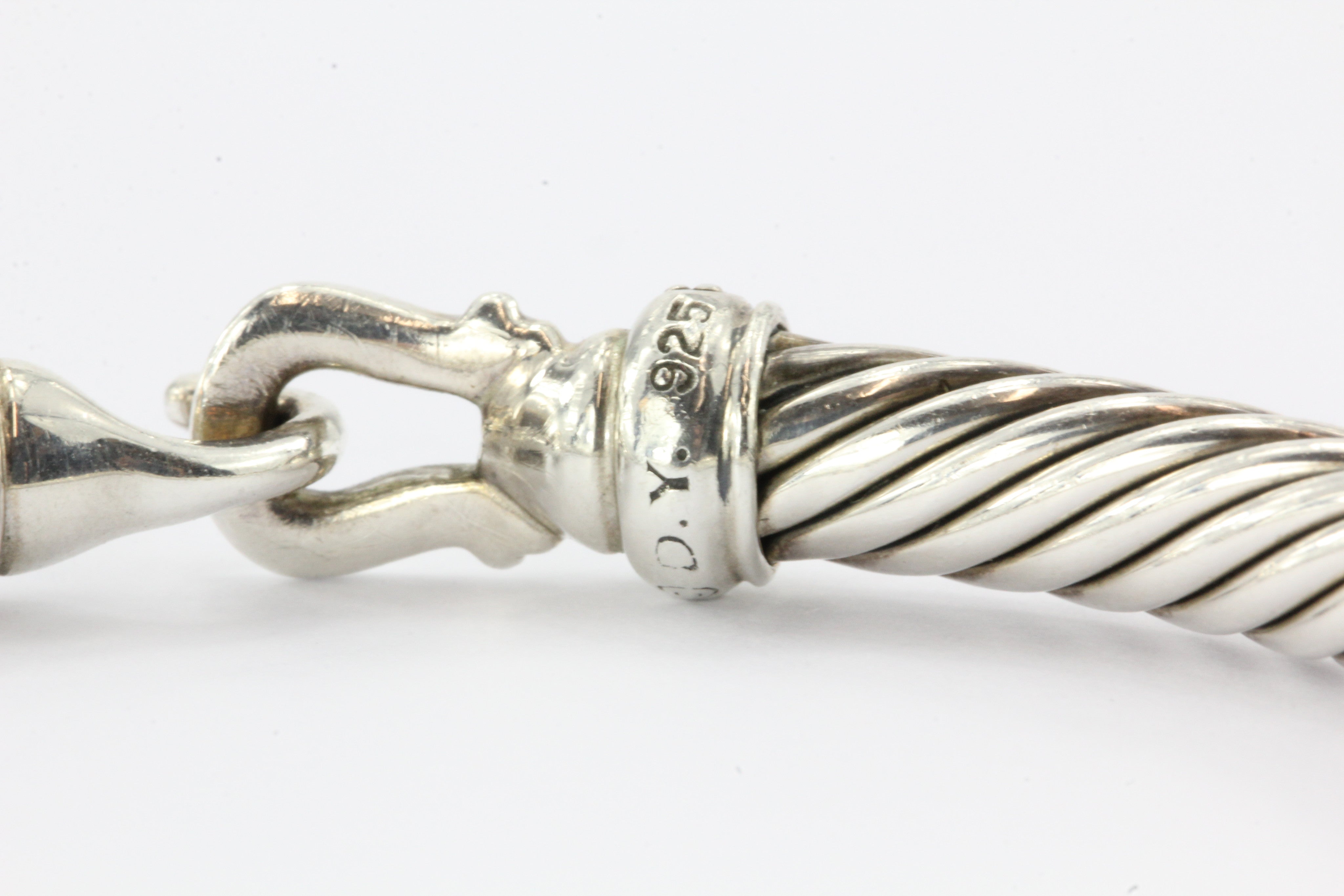 David Yurman Sterling Silver & Diamond Cable Bangle Bracelet 5mm - Queen May