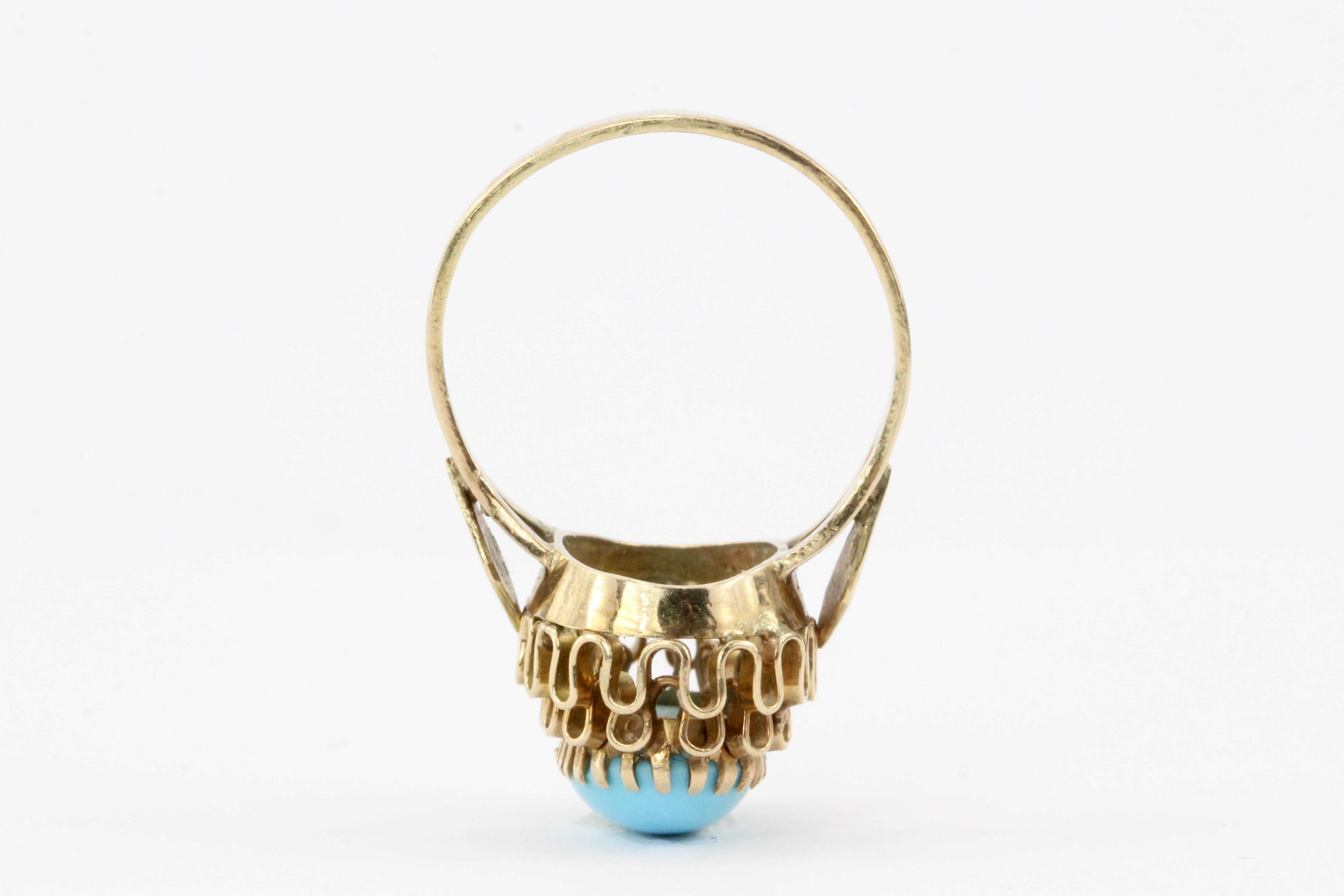 Retro 14K Gold 2 CT Persian Turquoise Ring - Queen May