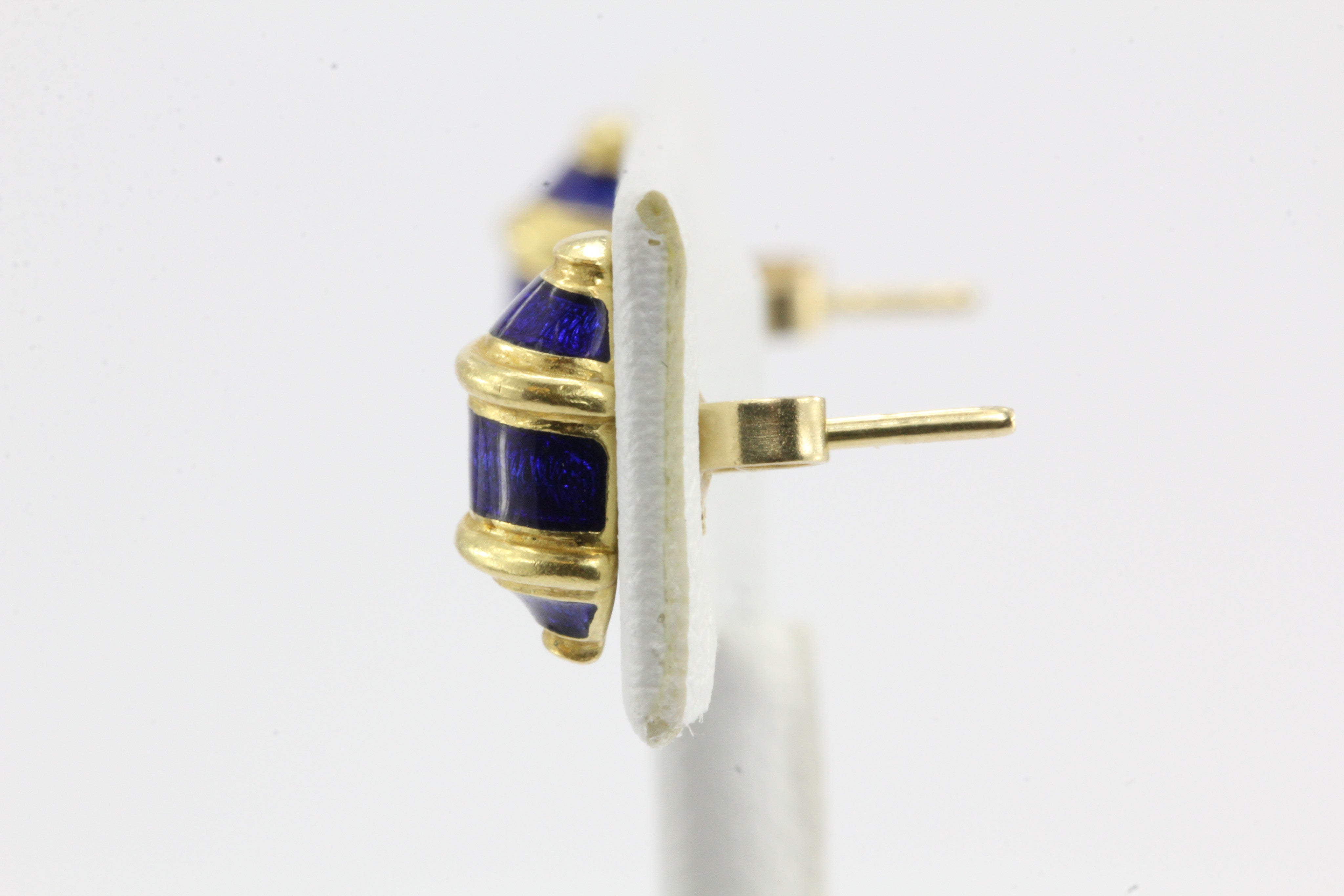 Tiffany & Co 18K Yellow Gold Blue Enamel Schlumberger Olive Earring Studs - Queen May