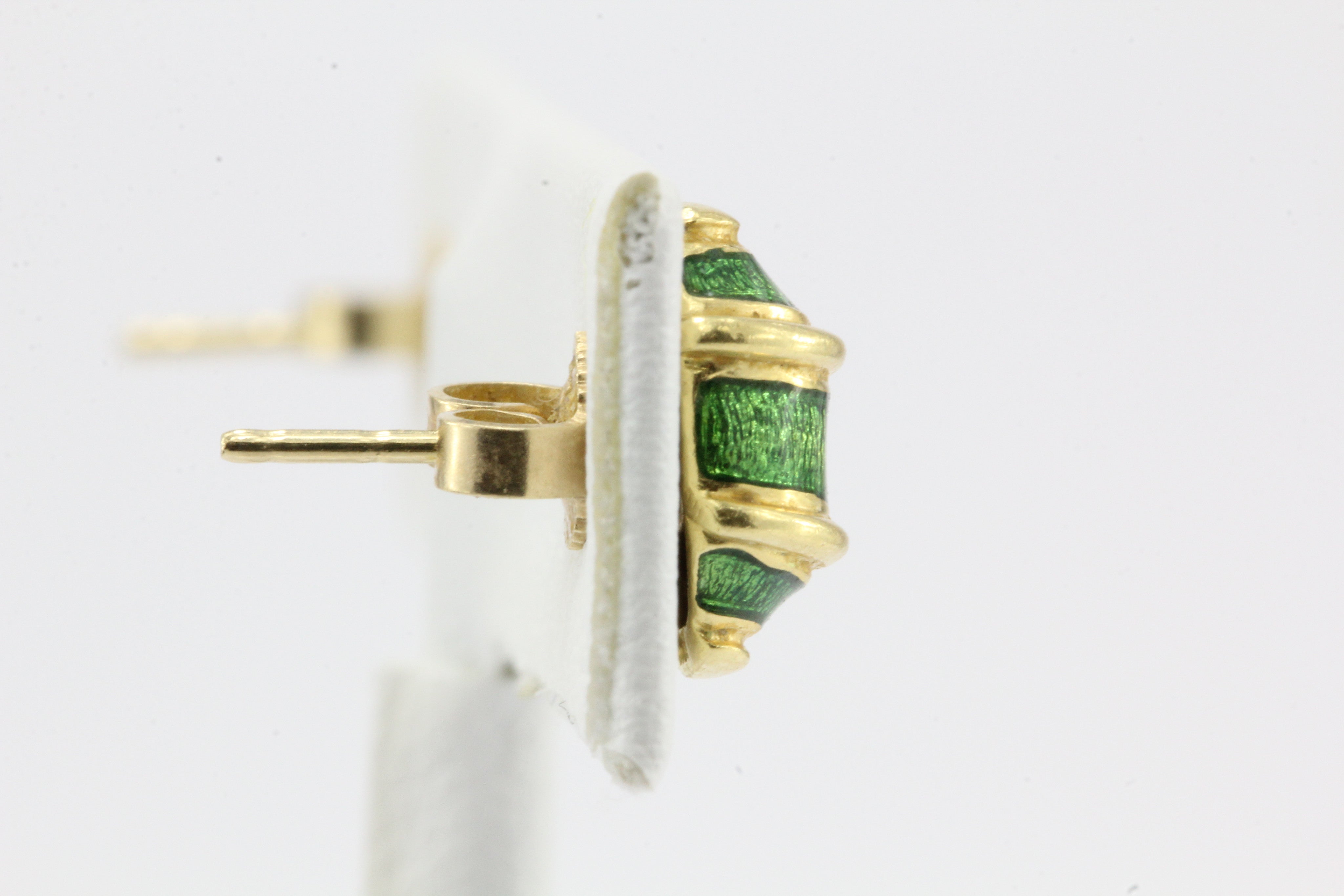 Tiffany & Co 18K Gold Green Enamel Schlumberger Olive Earring Studs - Queen May