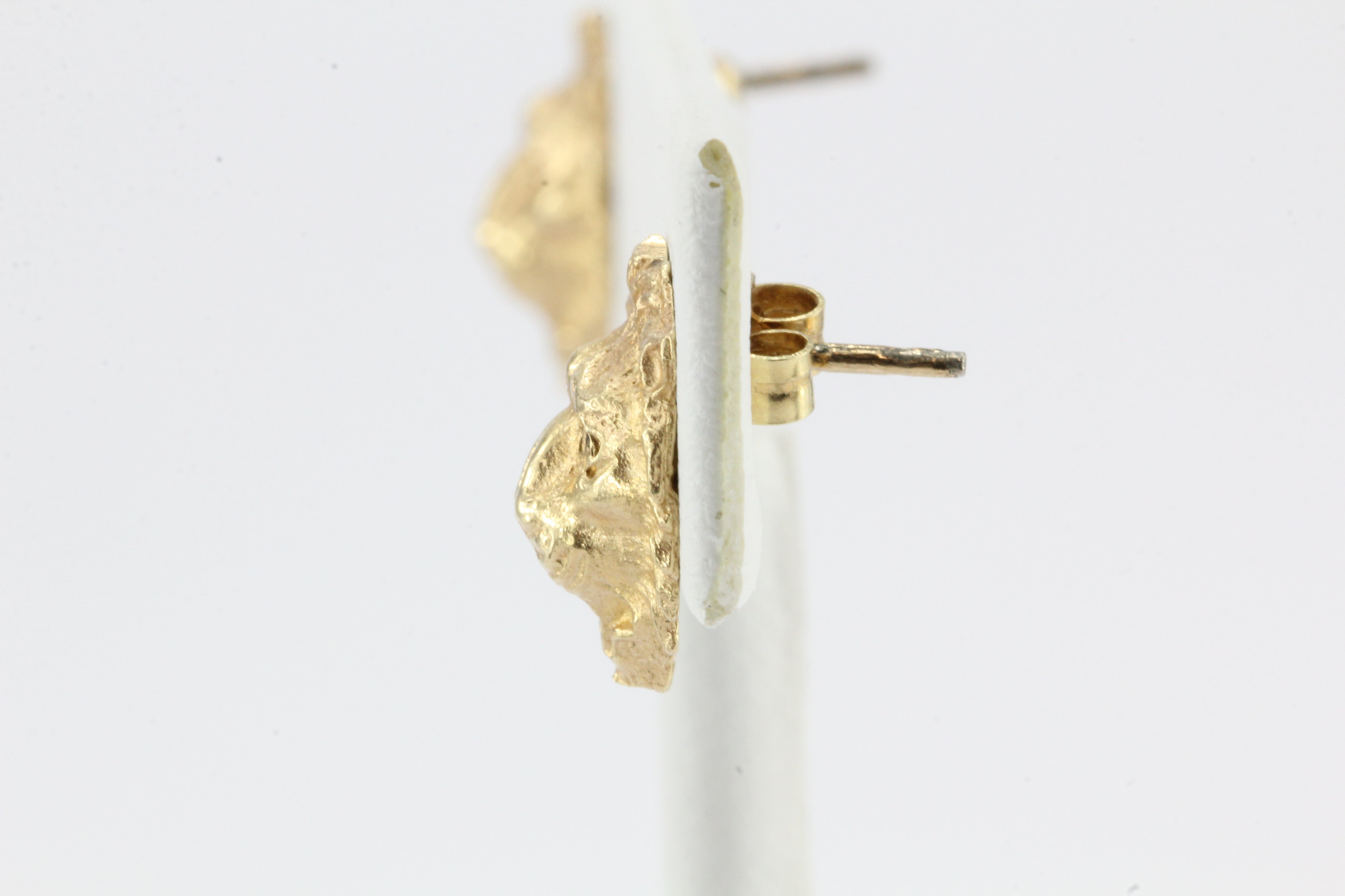 Vintage 14K Gold Roaring Lion w/ Diamond Eyes Earring Studs - Queen May