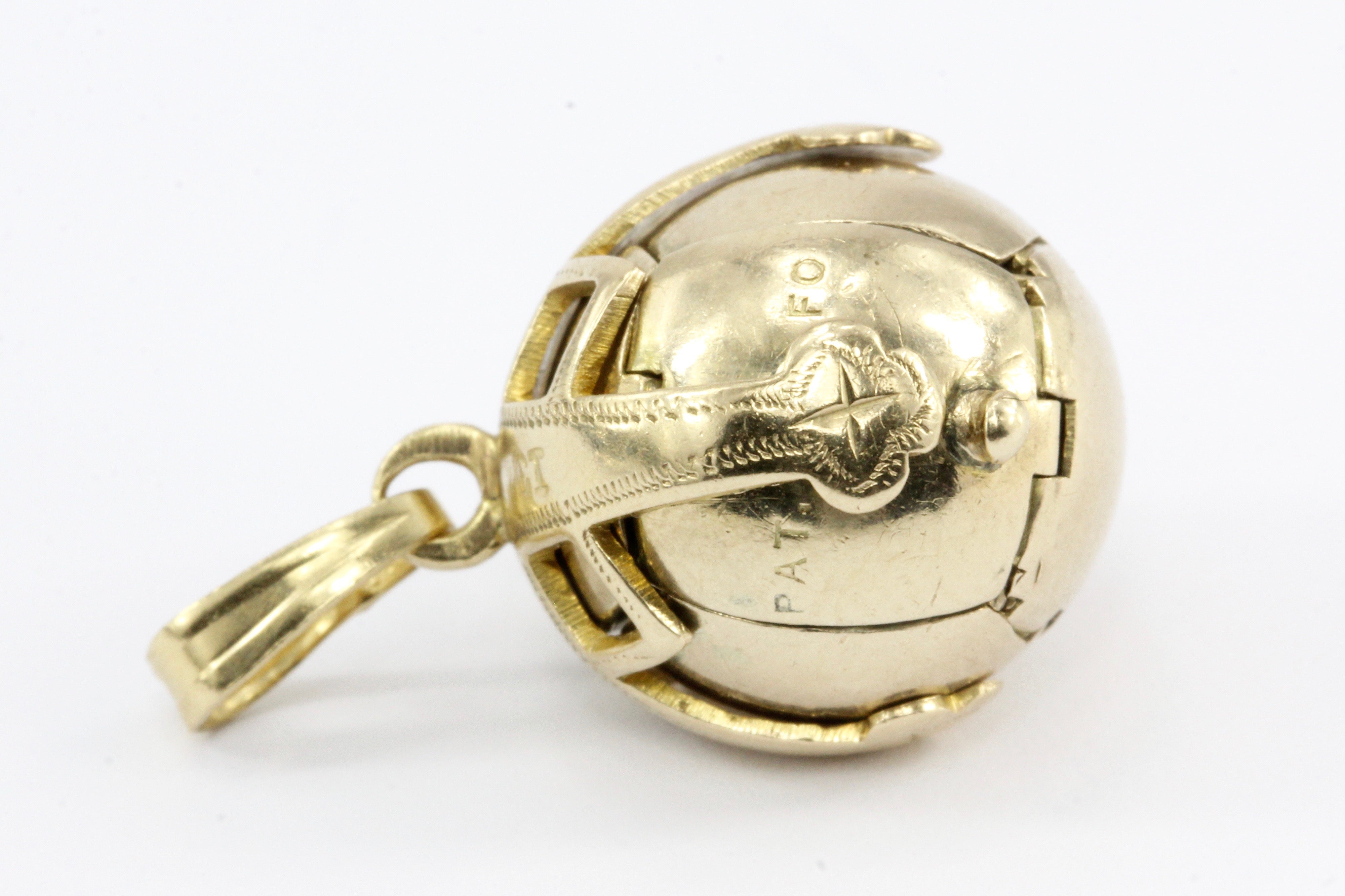Victorian 9K Yellow Gold Masonic Orb Ball Pendant - Queen May