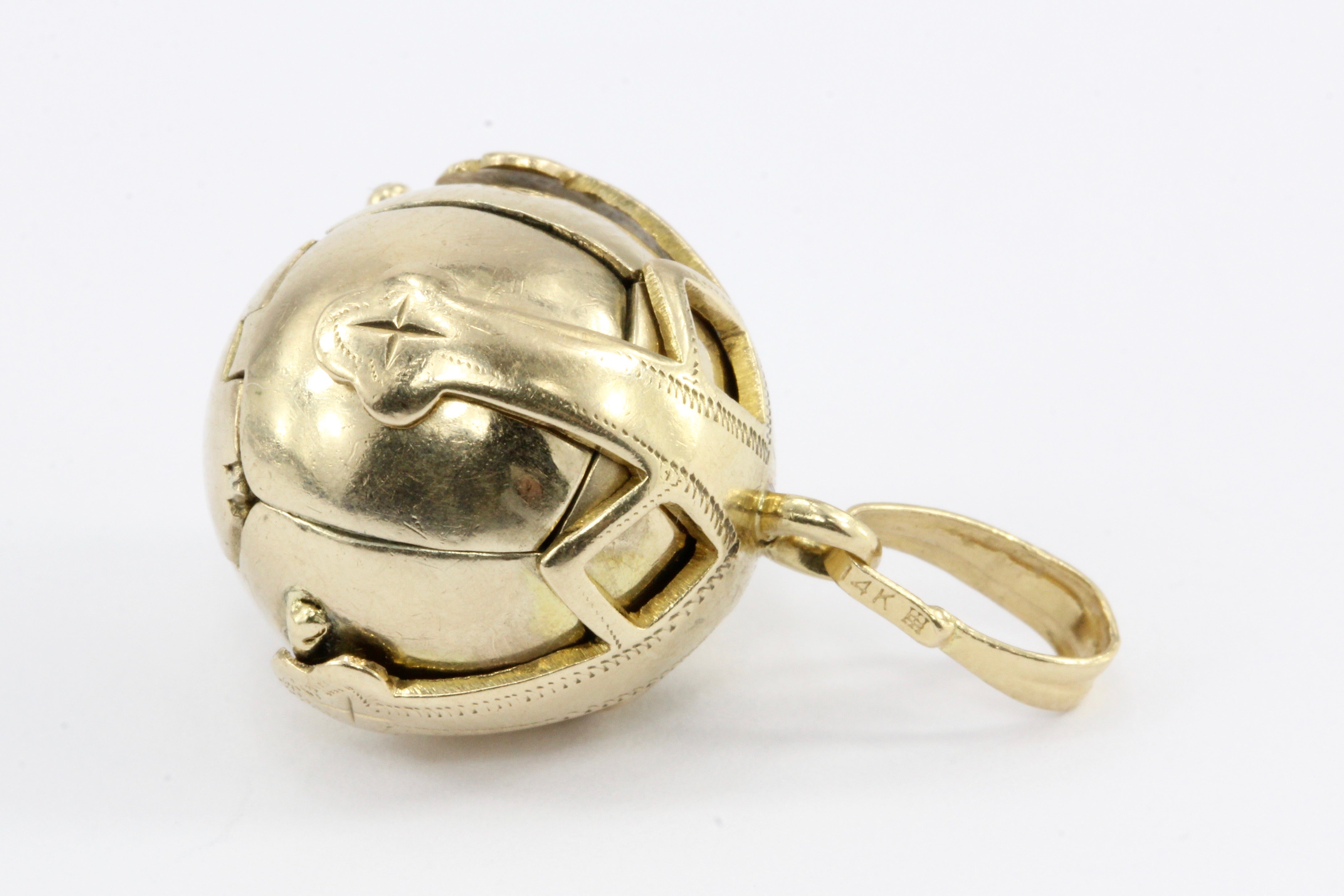 Victorian 9K Yellow Gold Masonic Orb Ball Pendant - Queen May