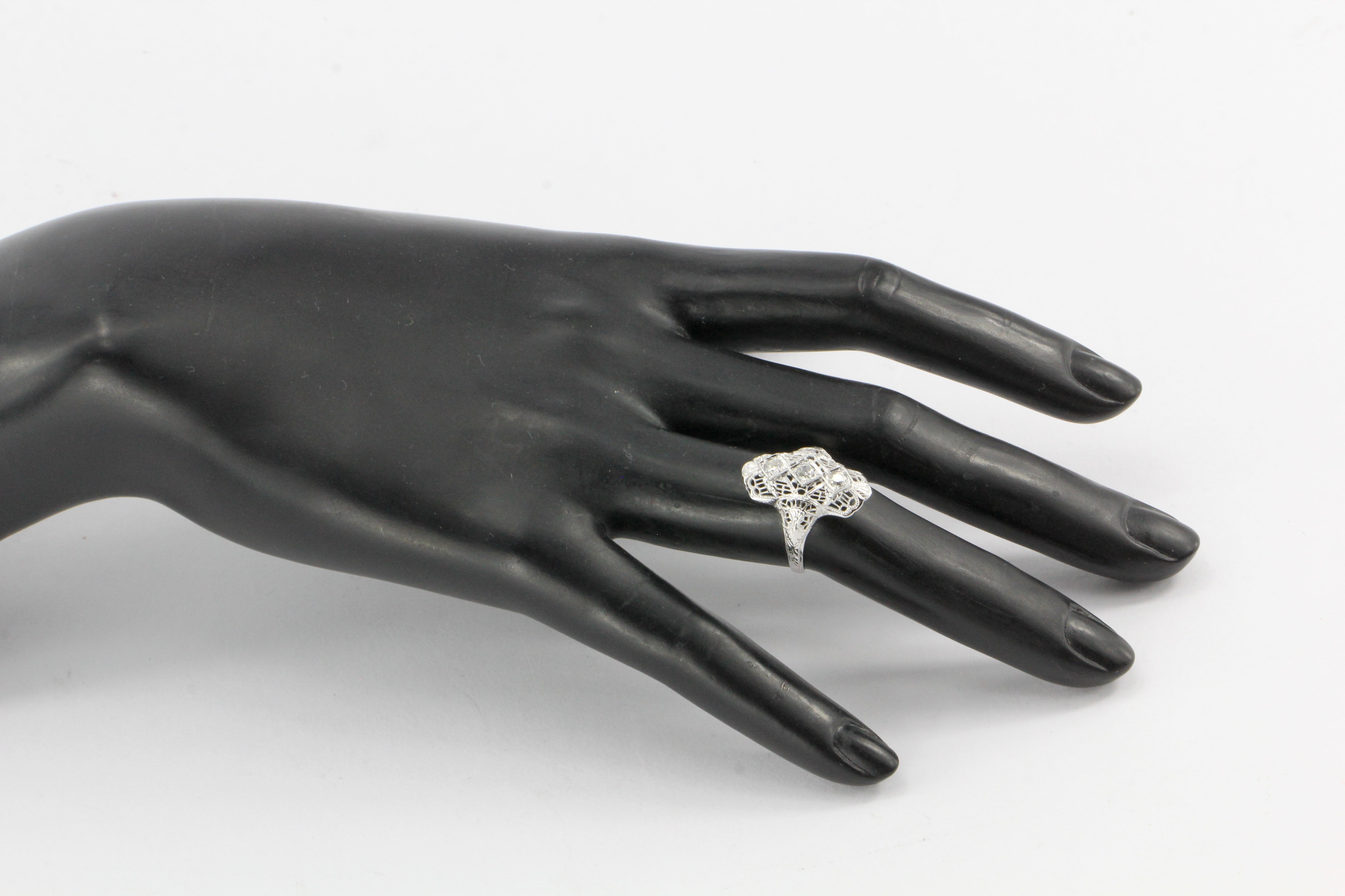Art Deco 18K White Gold .25 CTW Diamond Shield Ring - Queen May