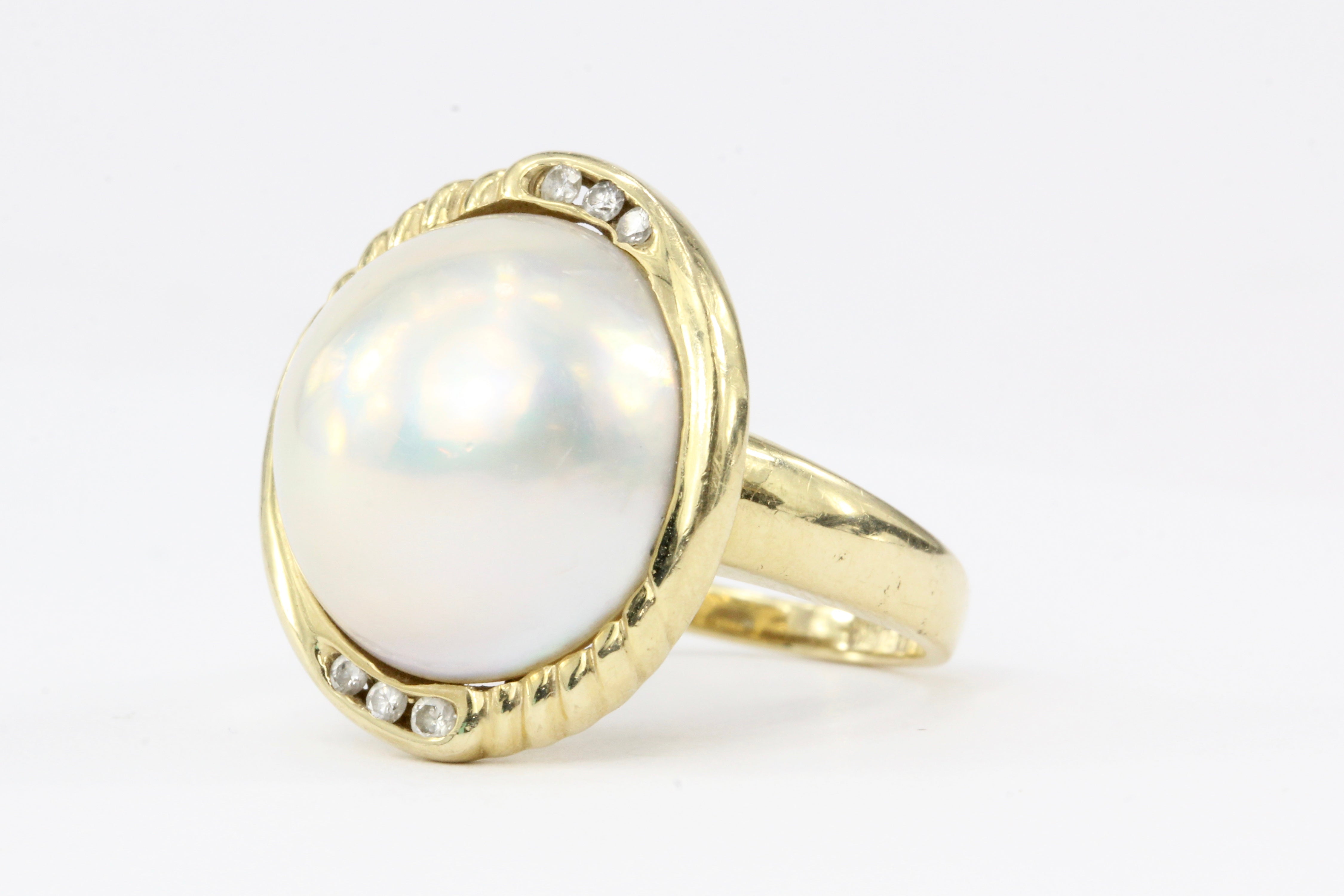 14K Yellow Gold 15.8mm Mabe Pearl with .10 CTW Diamond Ring - Queen May