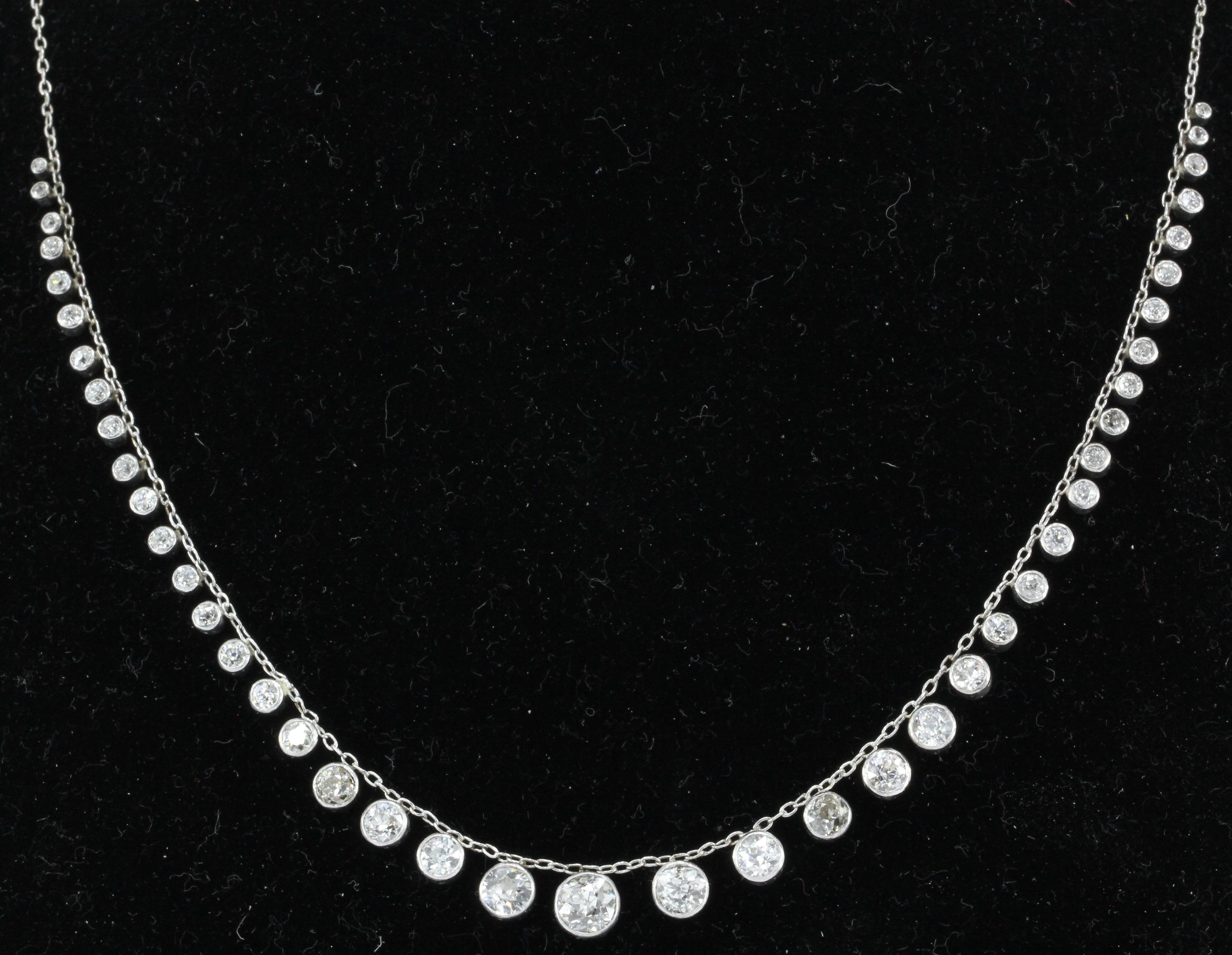 Edwardian Platinum Riviere 6 Carat Old European Diamond Necklace c.1910 - Queen May