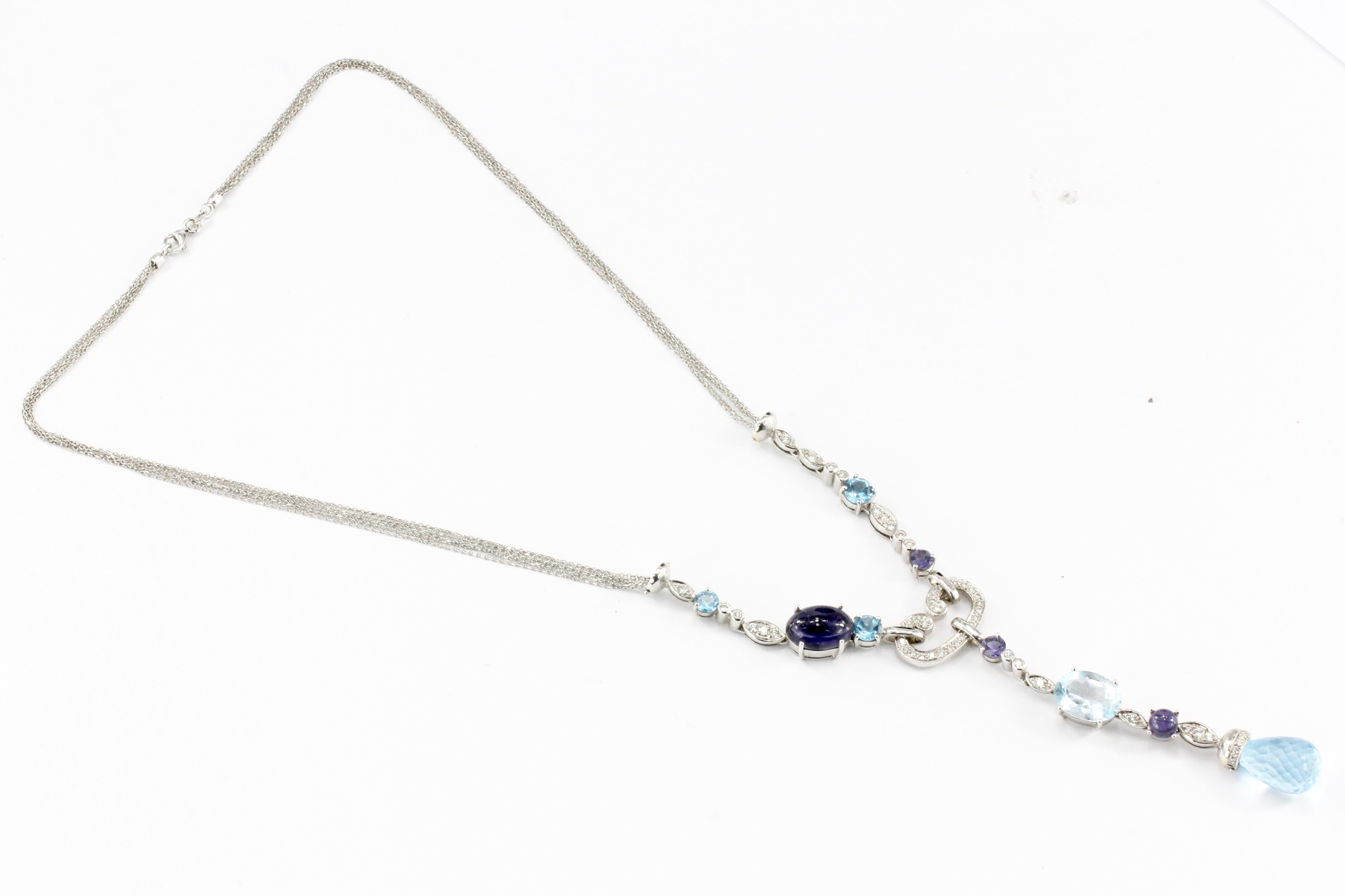 18K White Gold Blue Topaz, Tanzanite & Diamond Necklace - Queen May